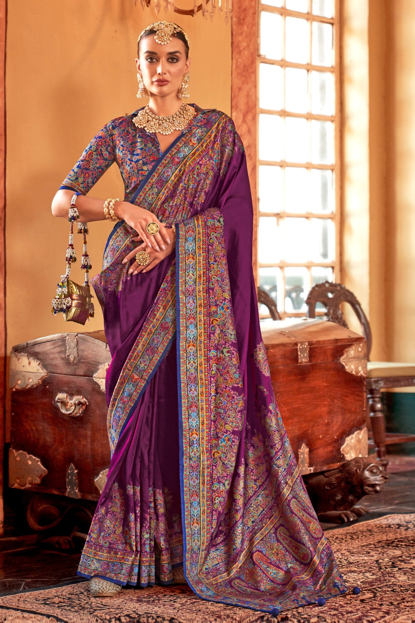 Buy MySilkLove Rebecca Purple Printed Banarasi Saree Online