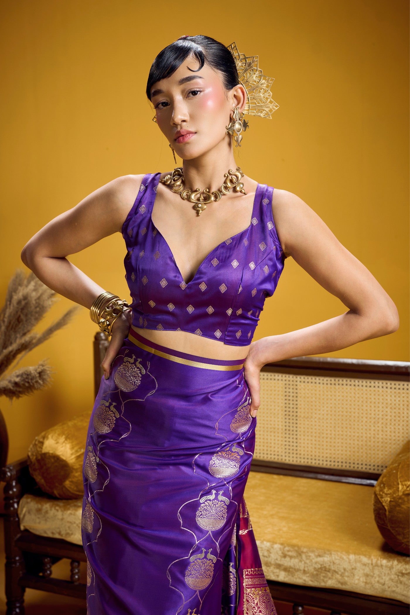 Buy MySilkLove Dark Purple Handloom Satin Silk Saree Online
