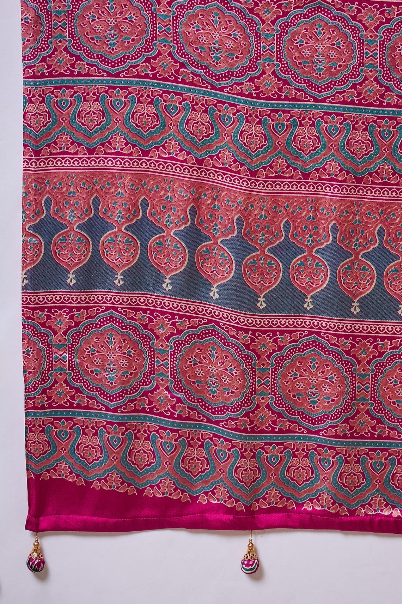 Buy MySilkLove Moonhex Pink Ajrakh Printed Satin Crepe Silk Saree Online