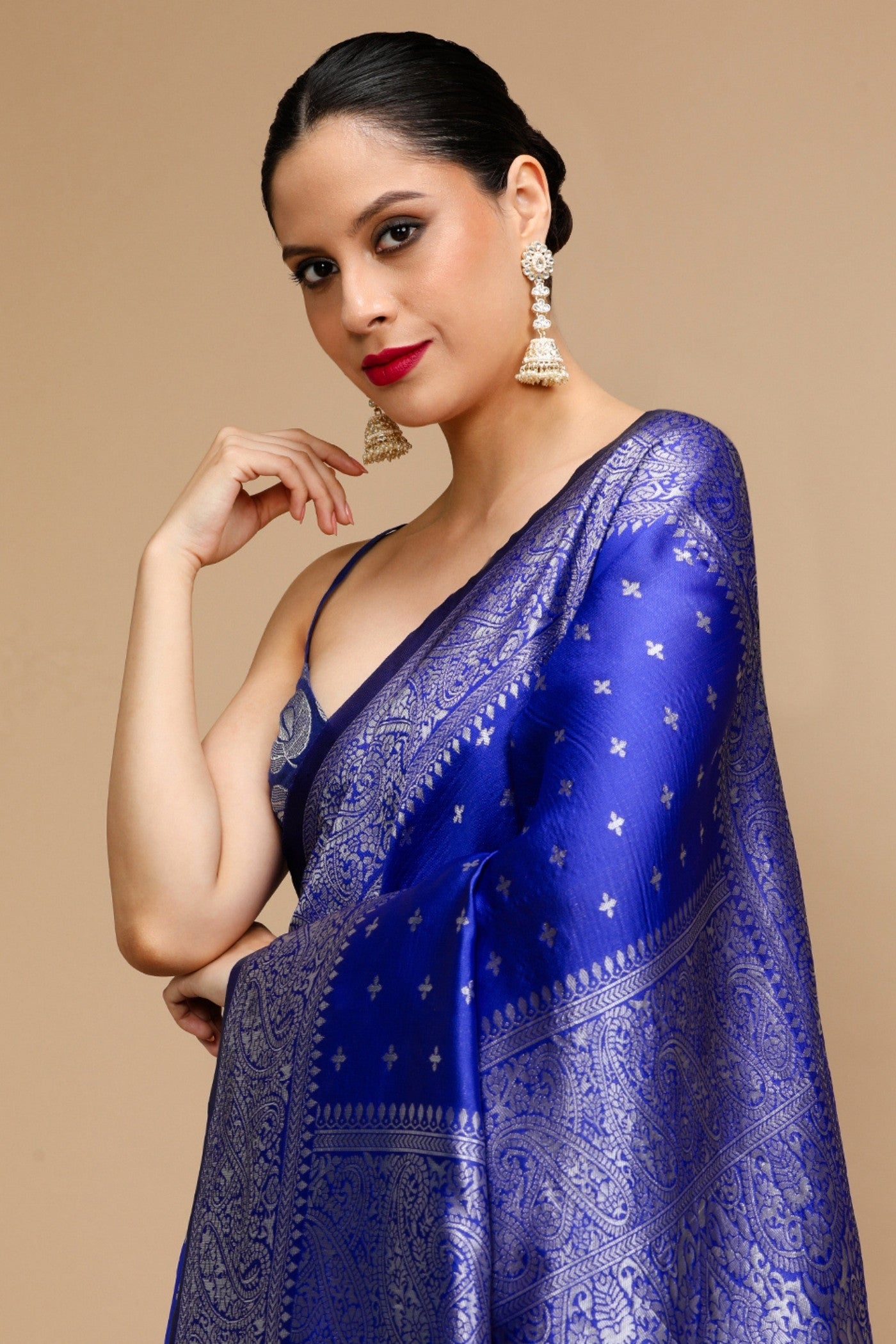 Buy MySilkLove Royal Blue Woven Jacquard Lichi Silk Saree Online