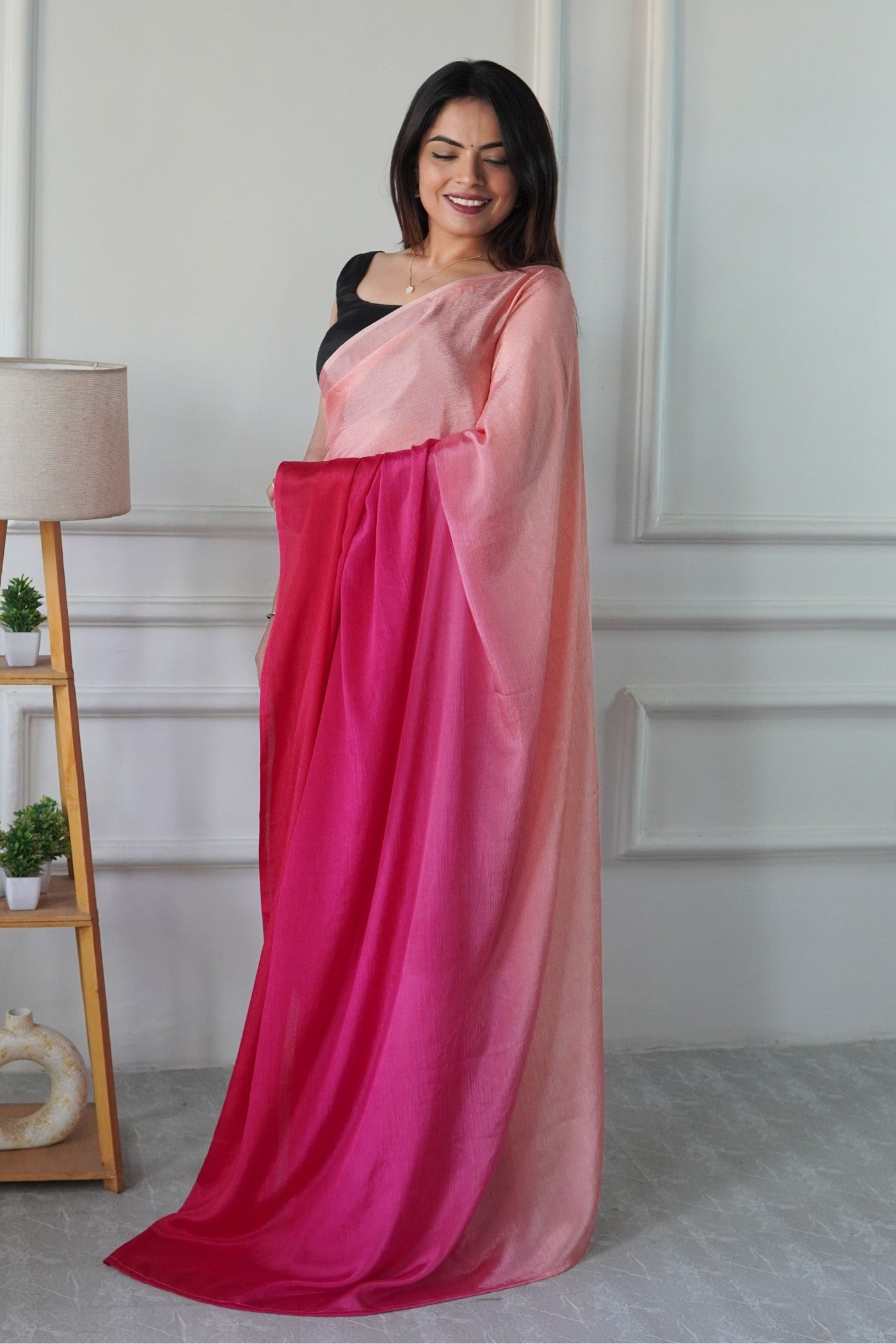 Buy MySilkLove Barn Red Chinon Ready To Wear Saree Online