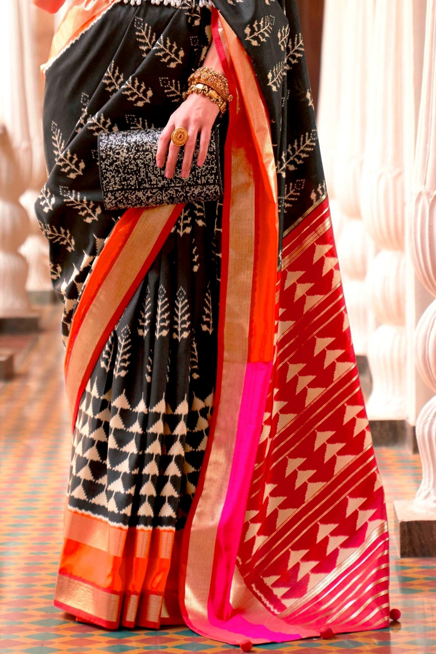 Buy MySilkLove Carbon Black Printed Patola Saree Online
