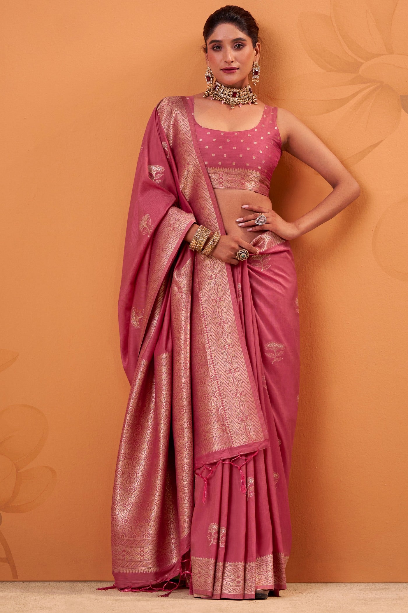 Buy MySilkLove Punch Pink Tussar Handloom Silk Saree Online