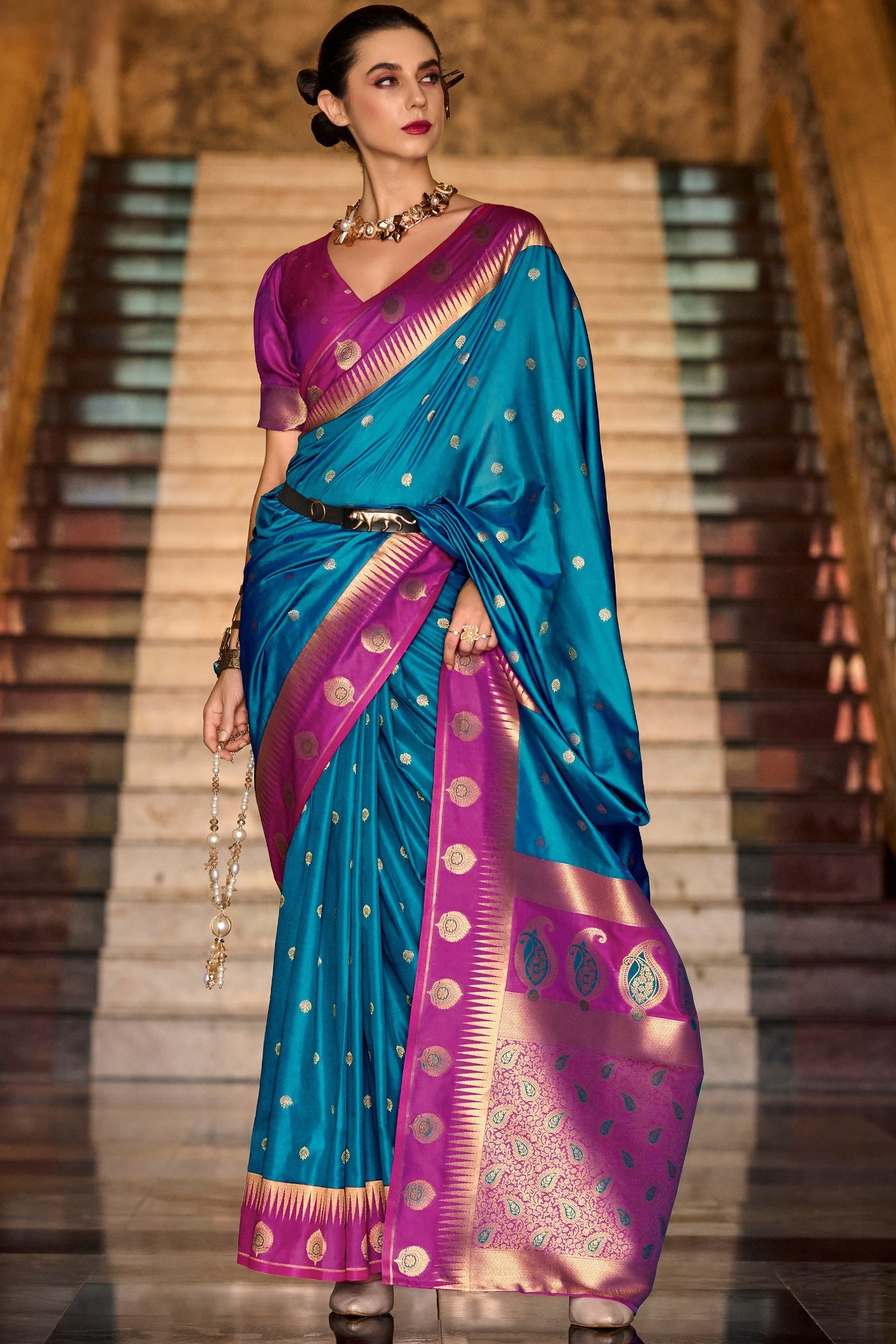 Buy MySilkLove Lapis Blue Zari Woven Banarasi Saree Online