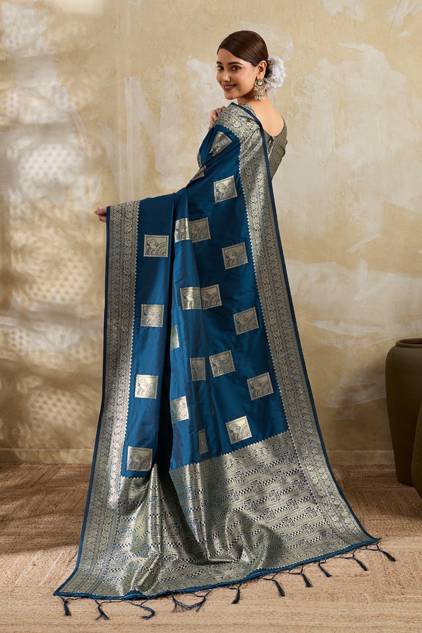 Buy MySilkLove Tiffany Blue Woven Banarasi Soft Silk Saree Online