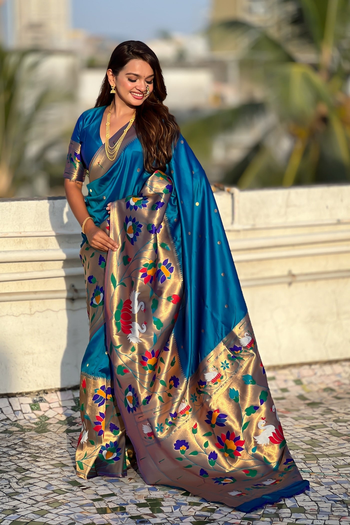 Buy MySilkLove Royal Blue Woven Paithani Saree Online