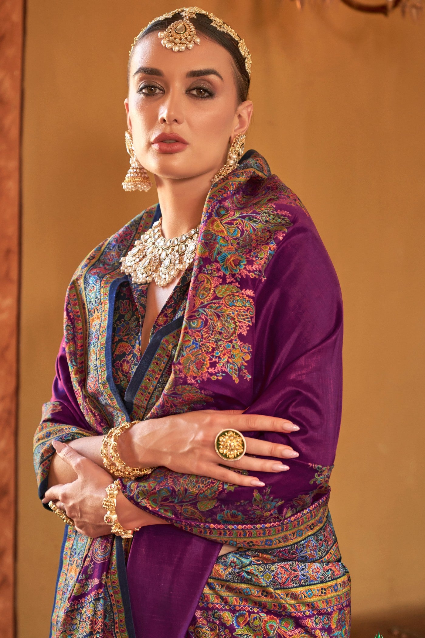 Buy MySilkLove Rebecca Purple Printed Banarasi Saree Online