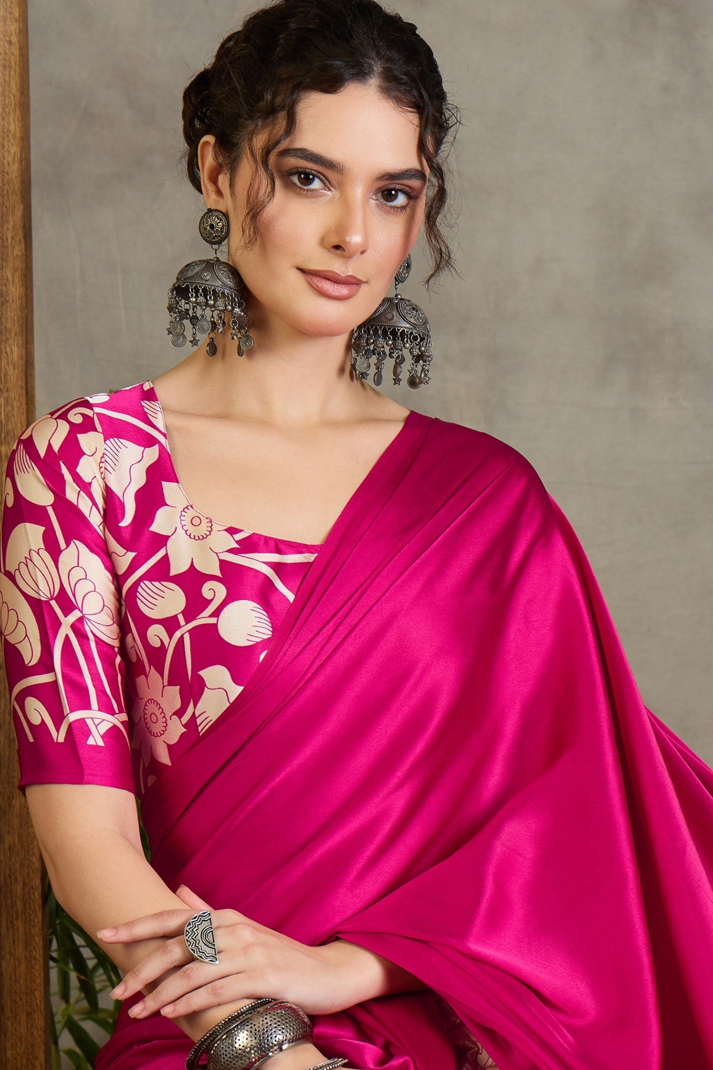 MySilkLove Paradise Pink Kalamkari Printed Satin Silk Saree