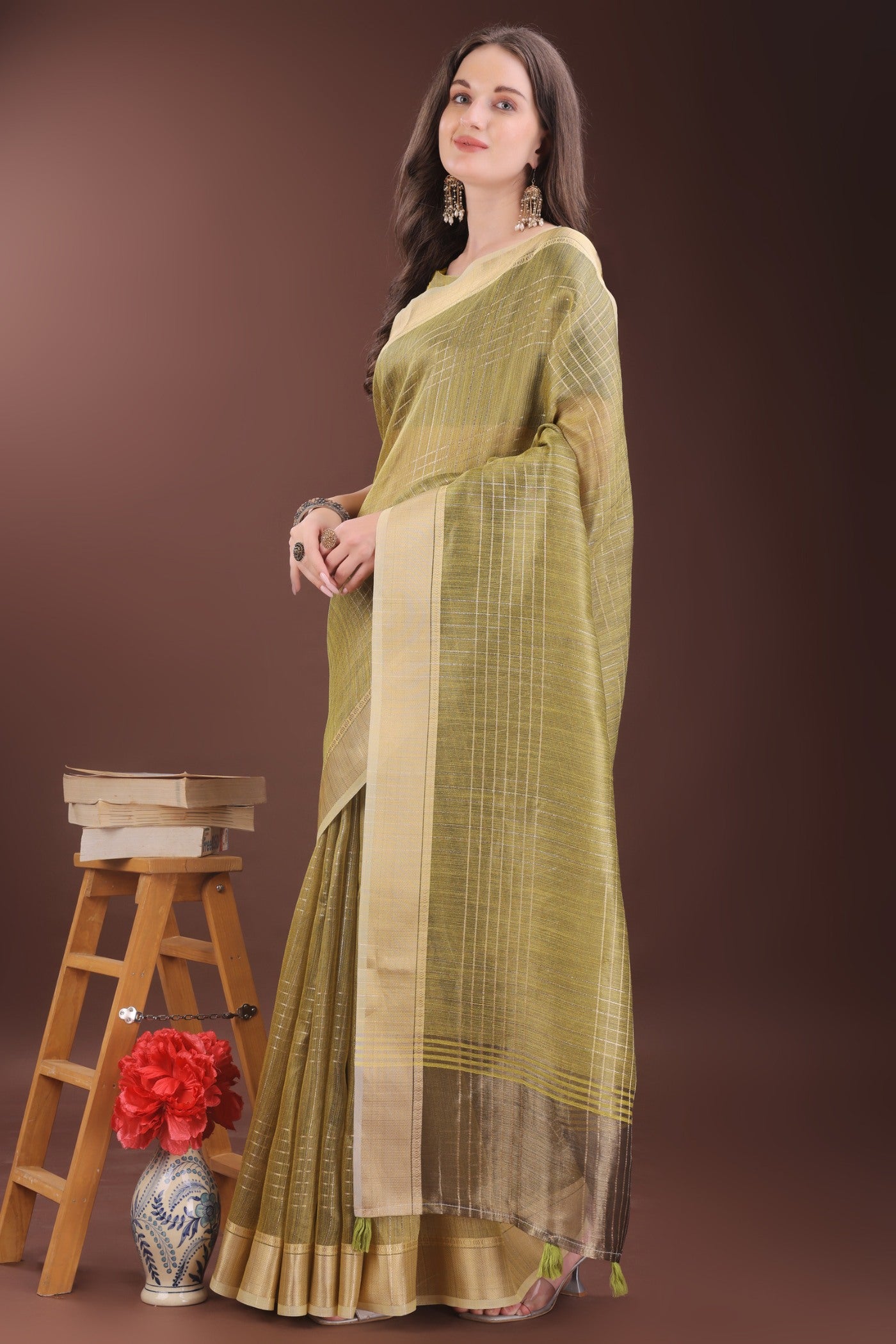 Buy MySilkLove Mehendi Green Woven Organza Saree Online