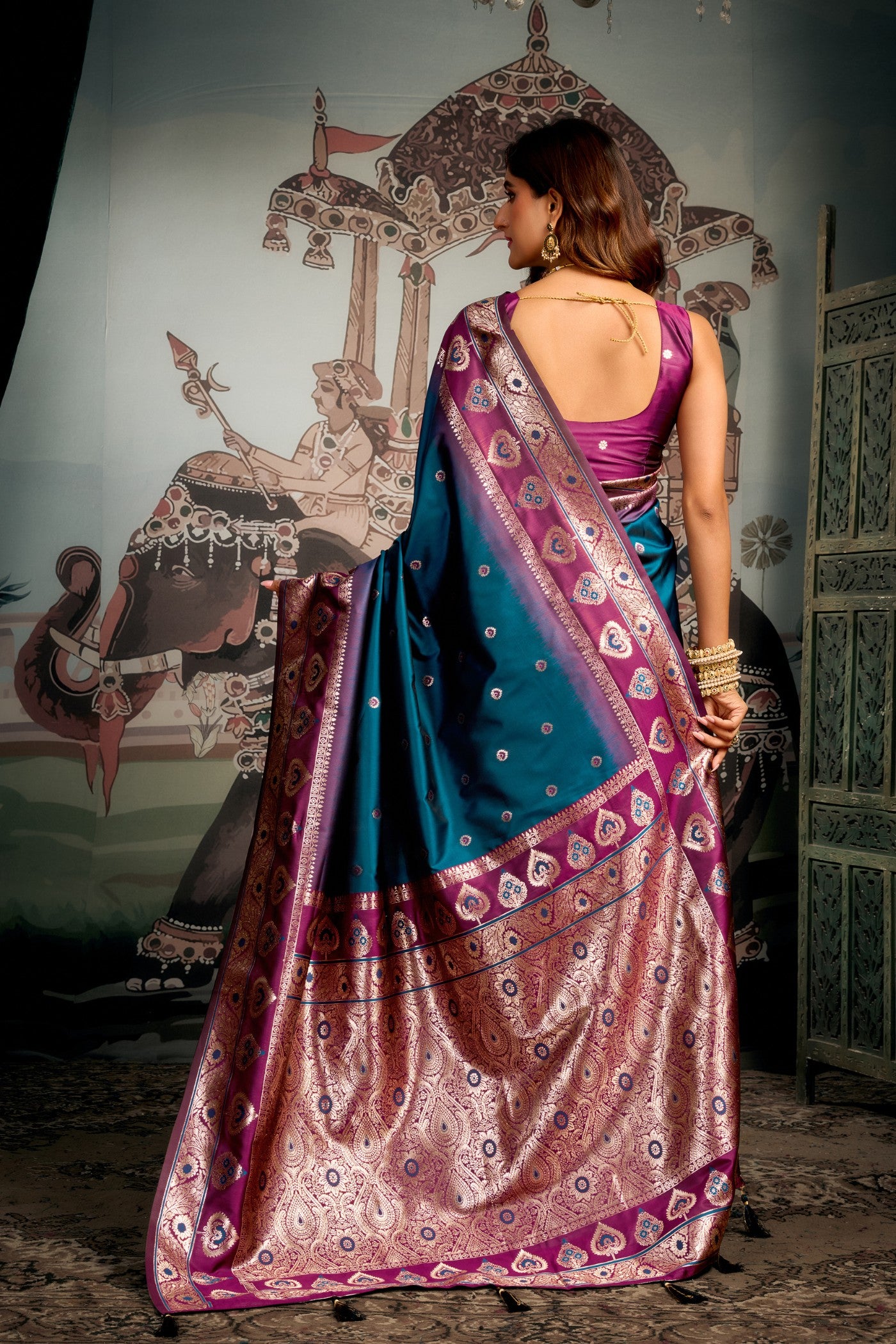 Buy MySilkLove Tufts Blue Banarasi Soft Silk Saree Online