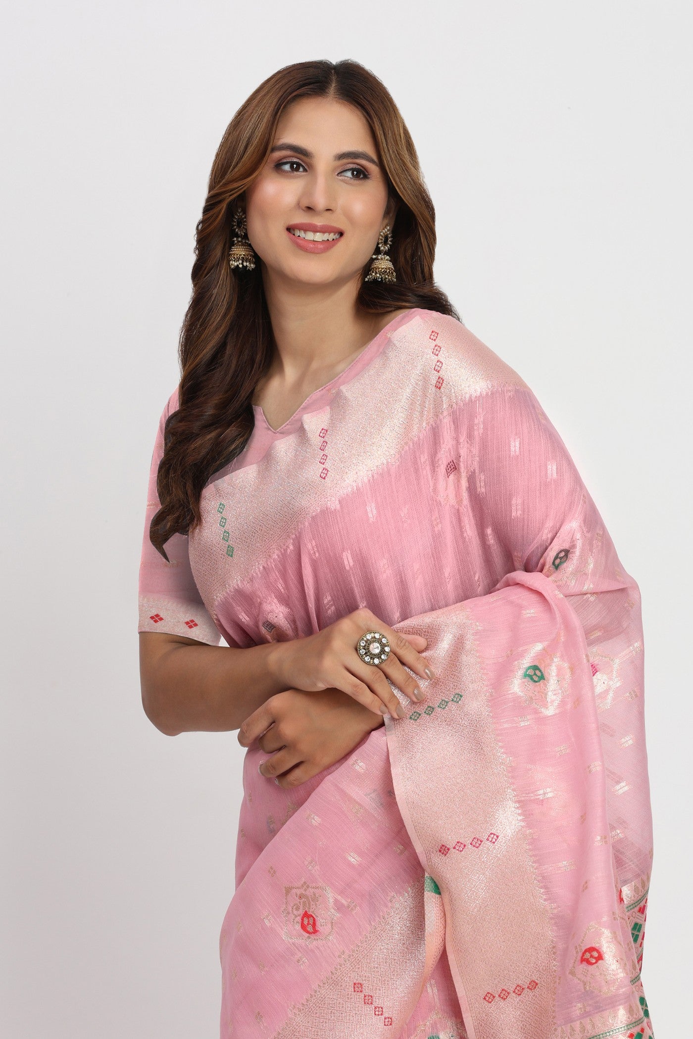 Buy MySilkLove Sea Pink Woven Linen Cotton Saree Online