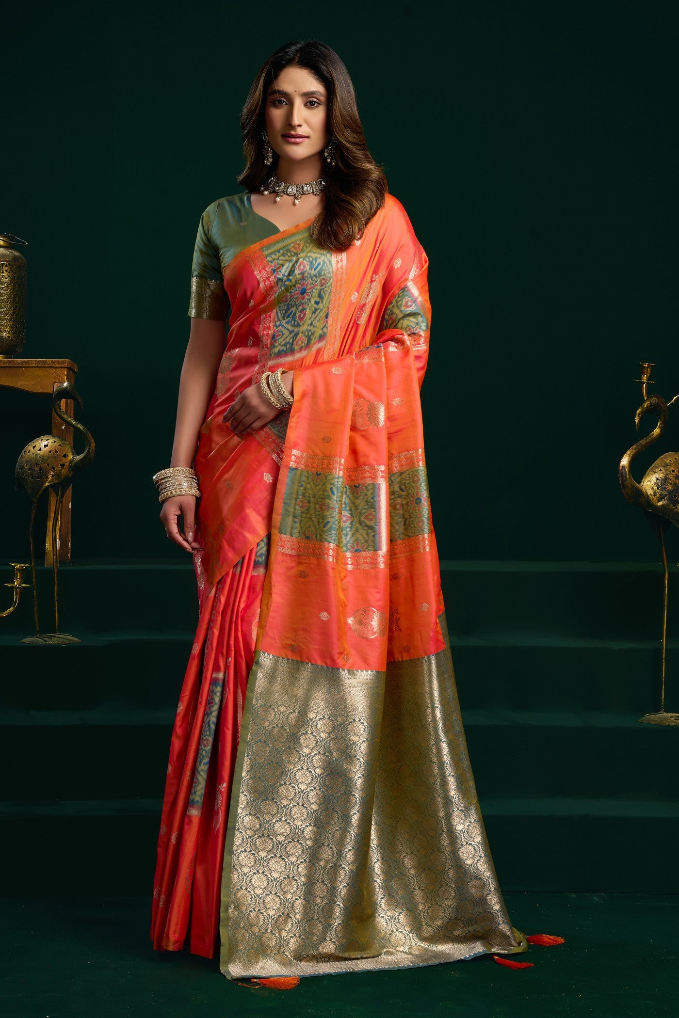 Buy MySilkLove Oapaya Whip Orange Banarasi Handloom Soft Silk Saree Online