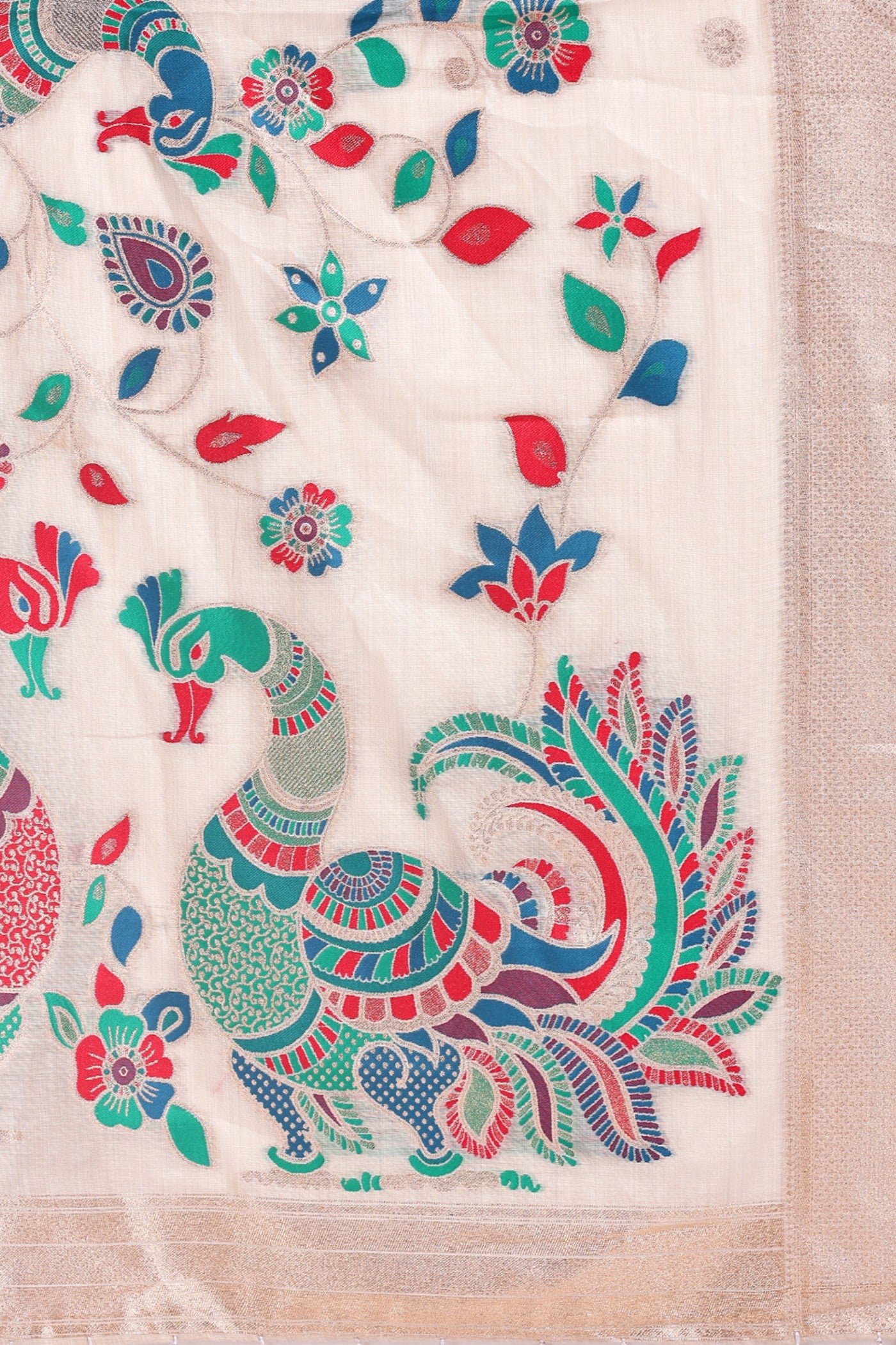Buy MySilkLove Pearl White Woven Linen Cotton Saree Online