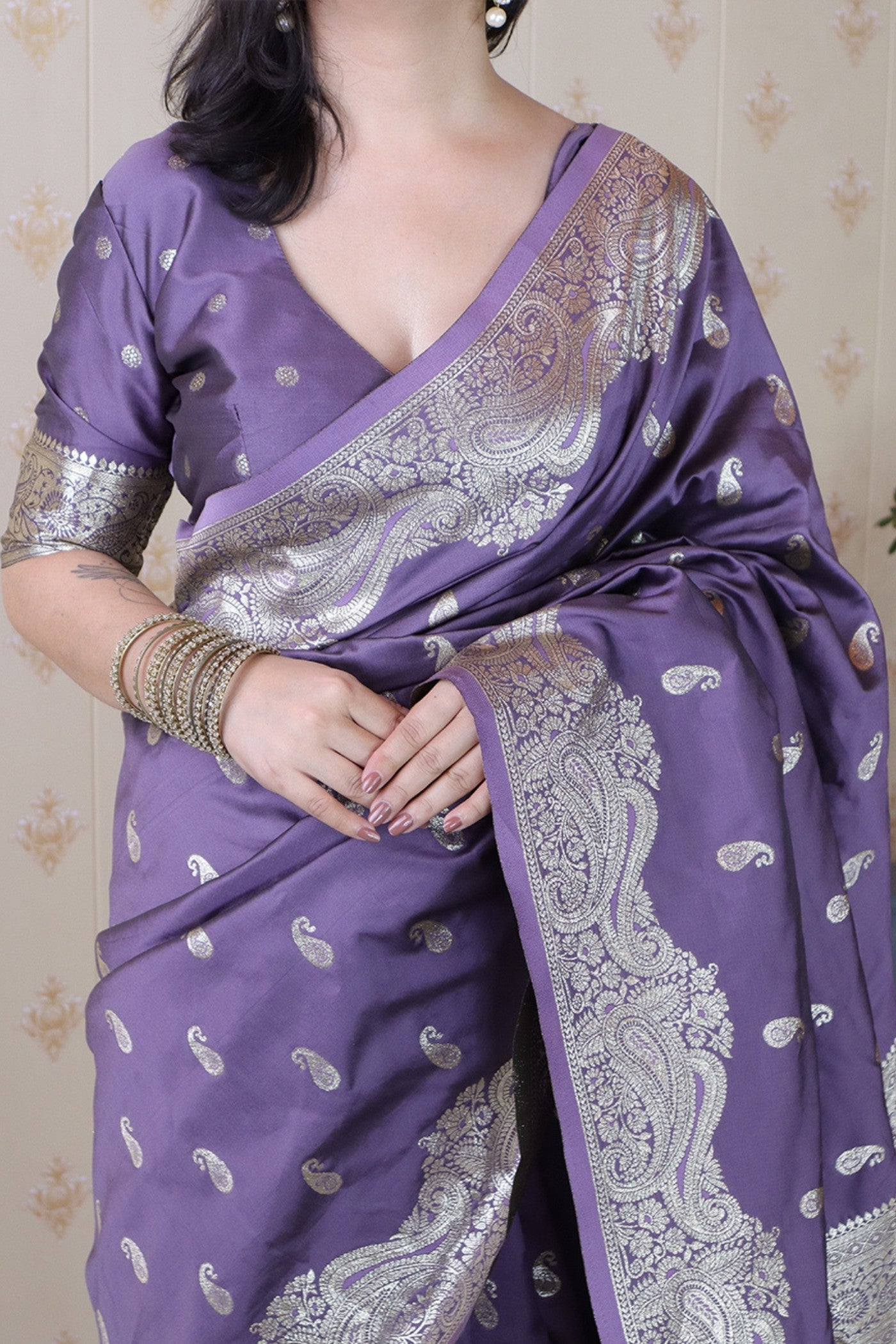 MySilkLove African Purple Banarasi Handloom Saree