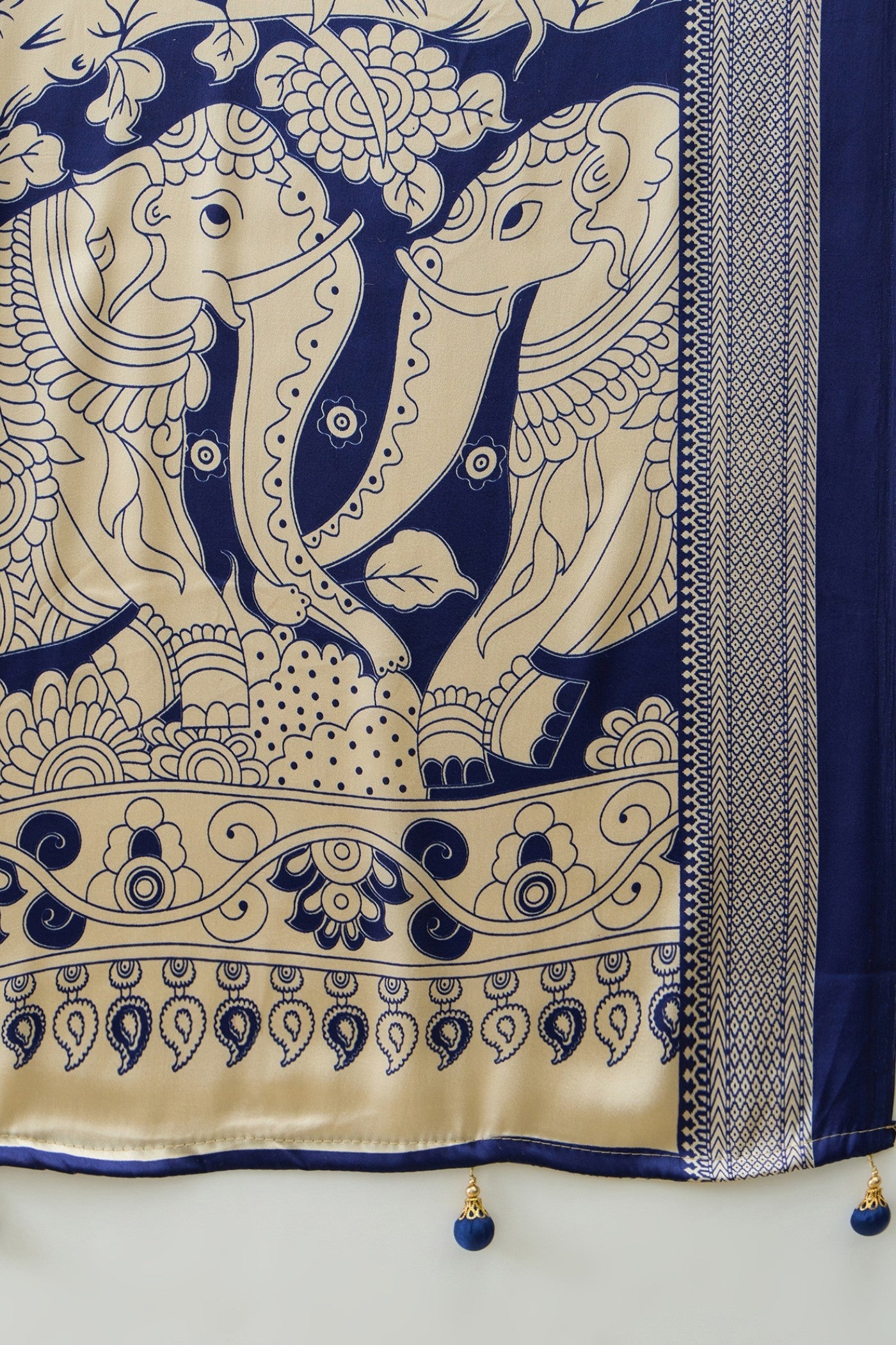 Buy MySilkLove Baby Blue Ajrakh Printed Satin Crepe Silk Saree Online