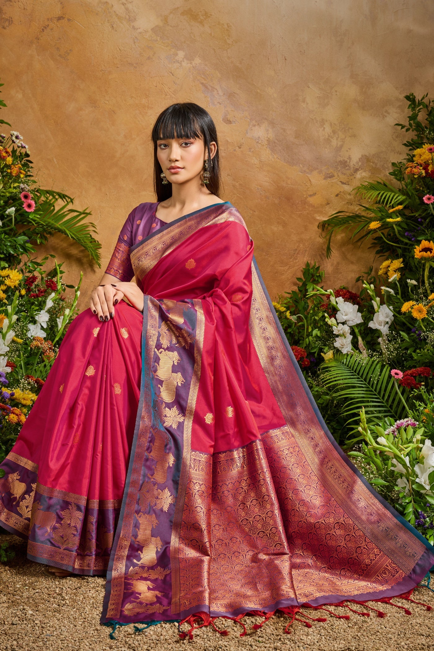 Buy MySilkLove Candy Red Banarasi Handloom Pichwai Saree Online