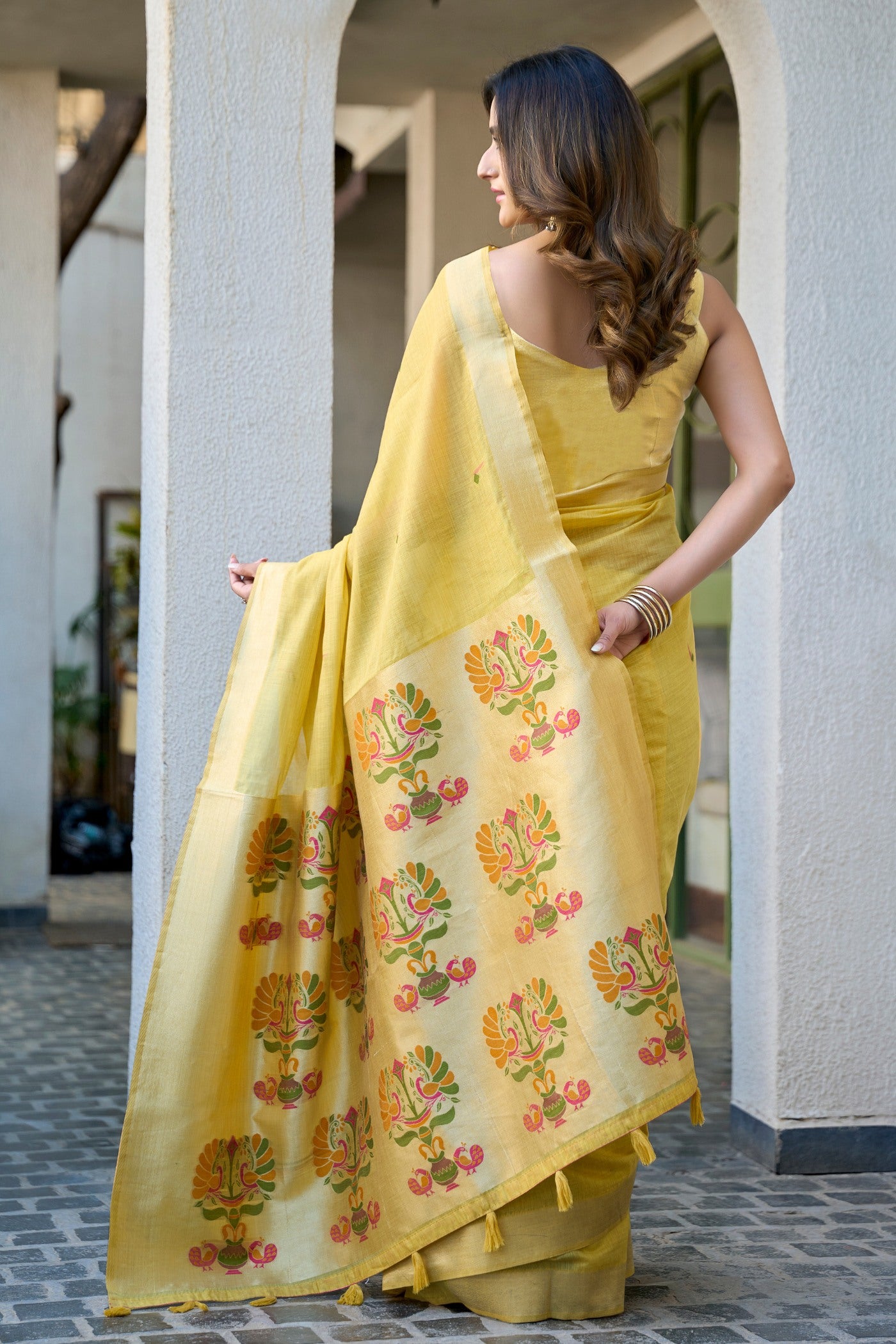 Buy MySilkLove Pineapple Yellow Handloom Cotton Saree Online