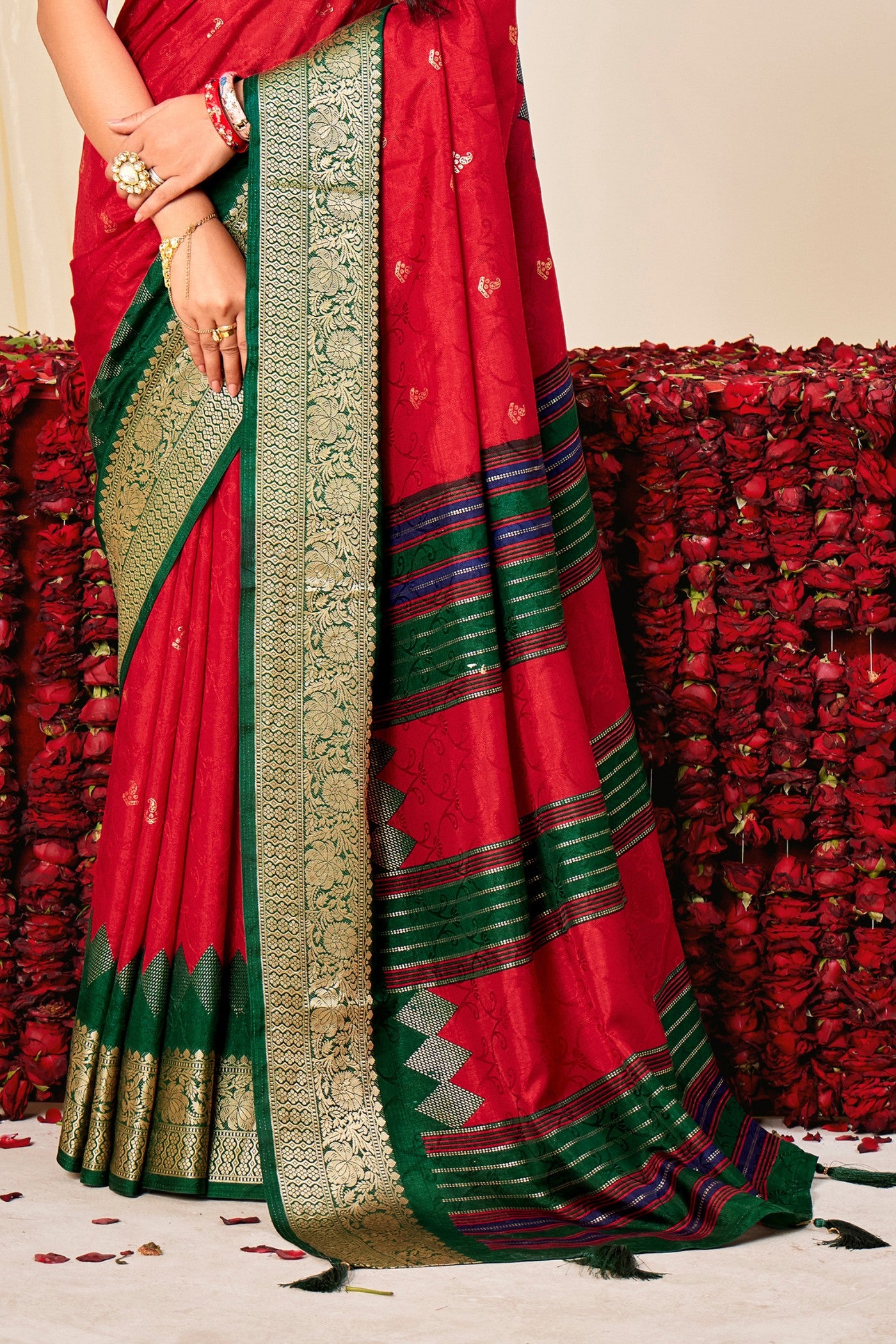 Buy MySilkLove Chilly Red Tussar Printed Silk Saree Online