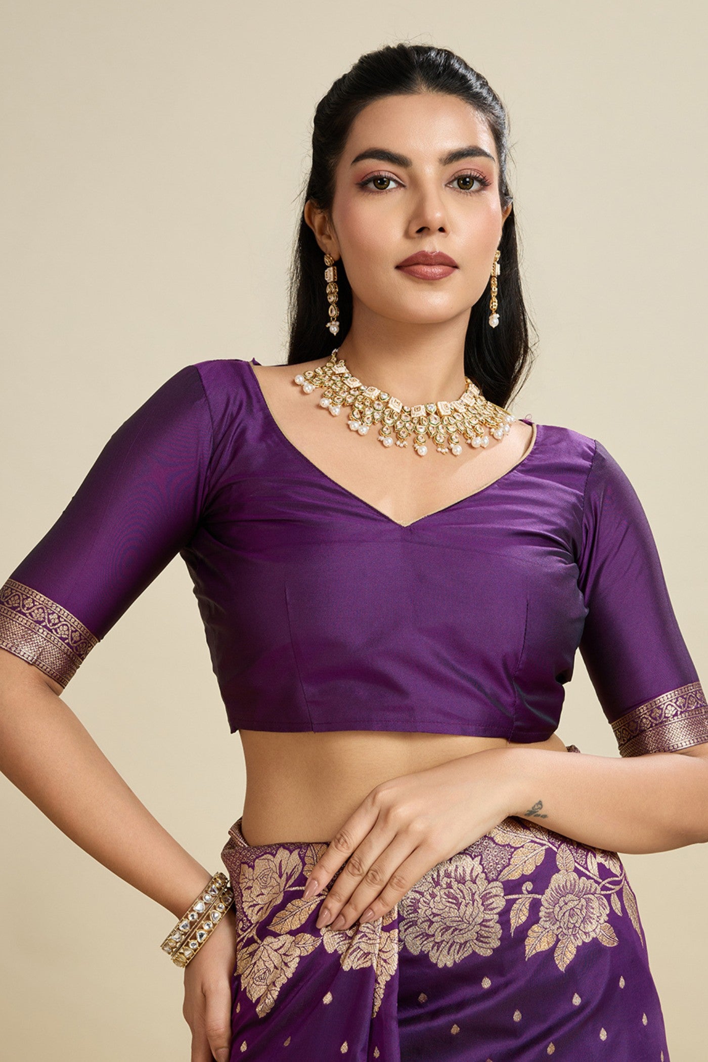 Buy MySilkLove Opera Purple Zari Woven Soft Kanjivaram Saree Online