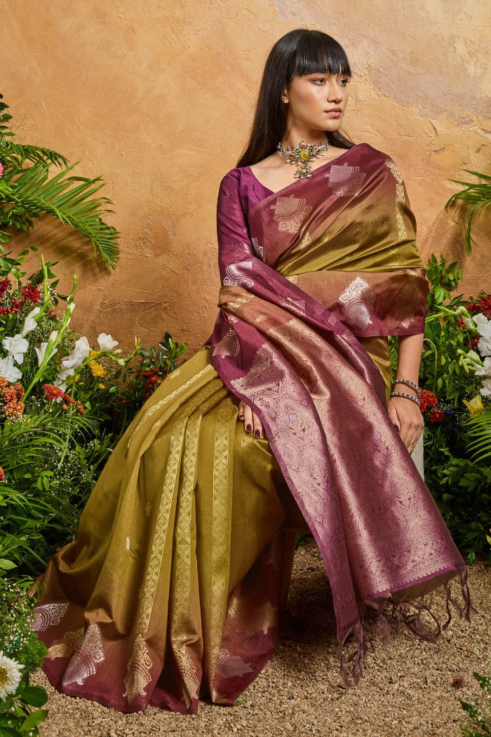 Buy MySilkLove Monk Green Banarasi Handloom Saree Online