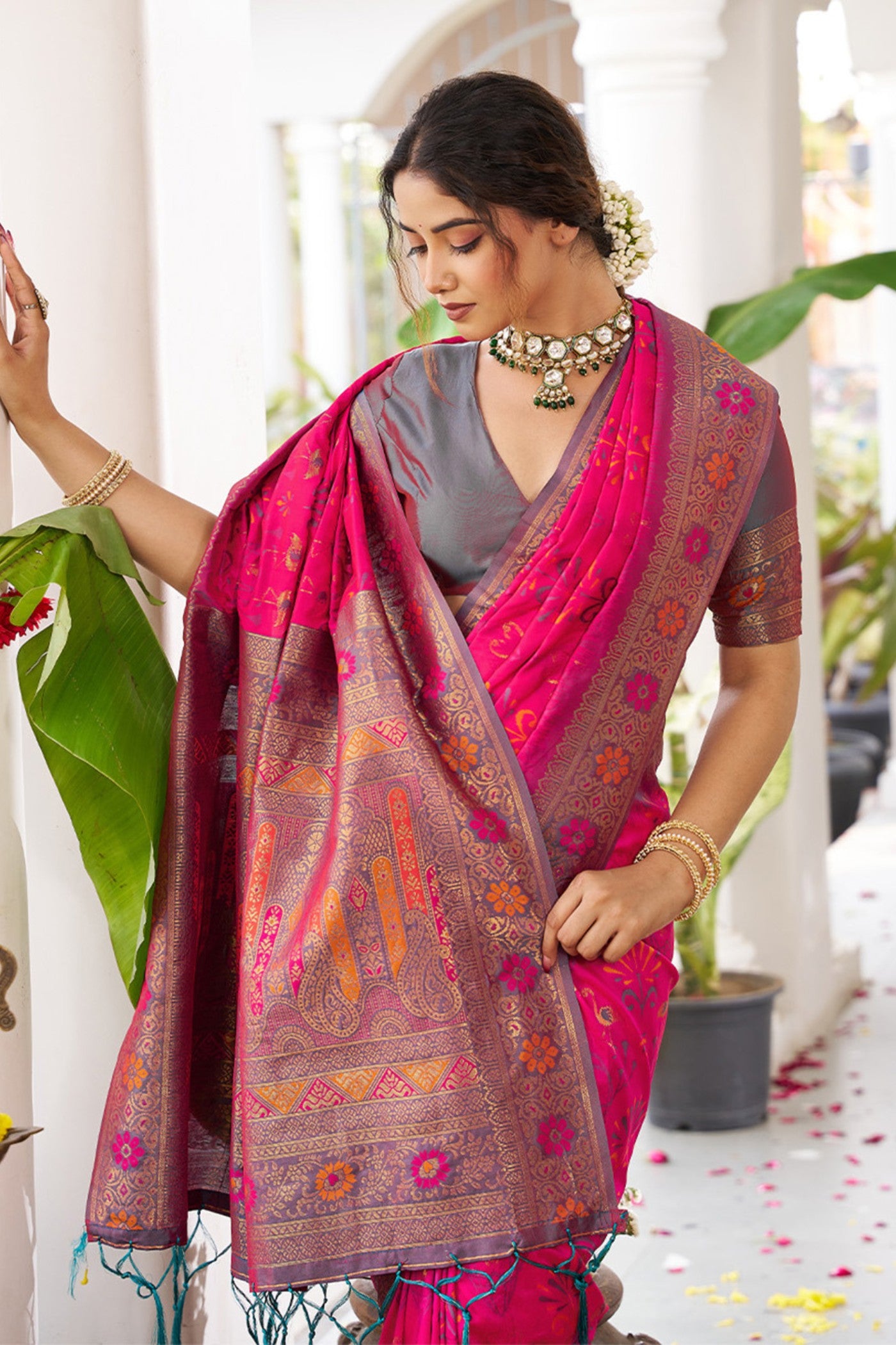 MySilkLove China Rose Pink Banarasi Woven Soft Silk Saree