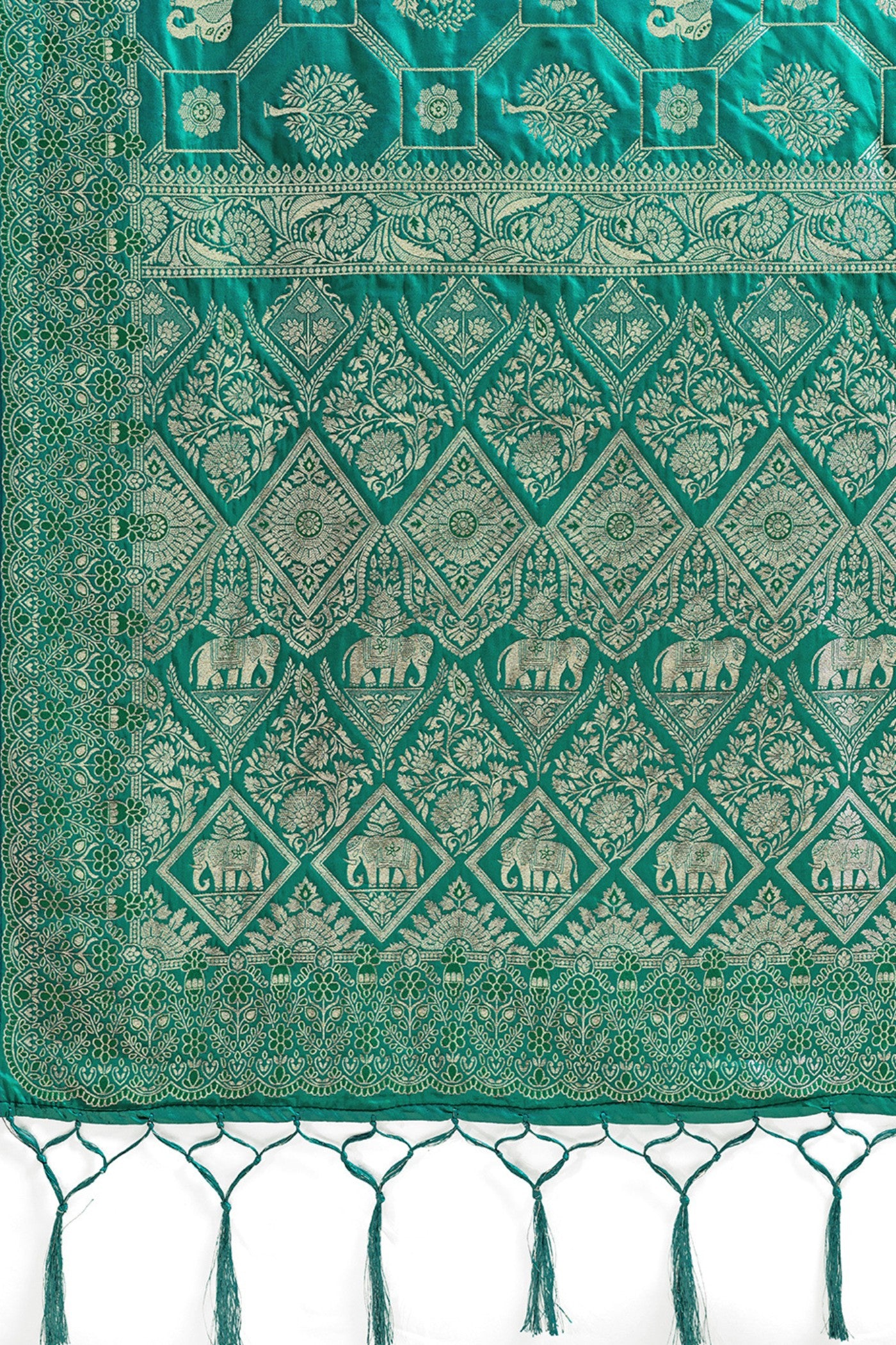 Buy MySilkLove Myrtle Green Woven Banarasi Soft Silk Saree Online