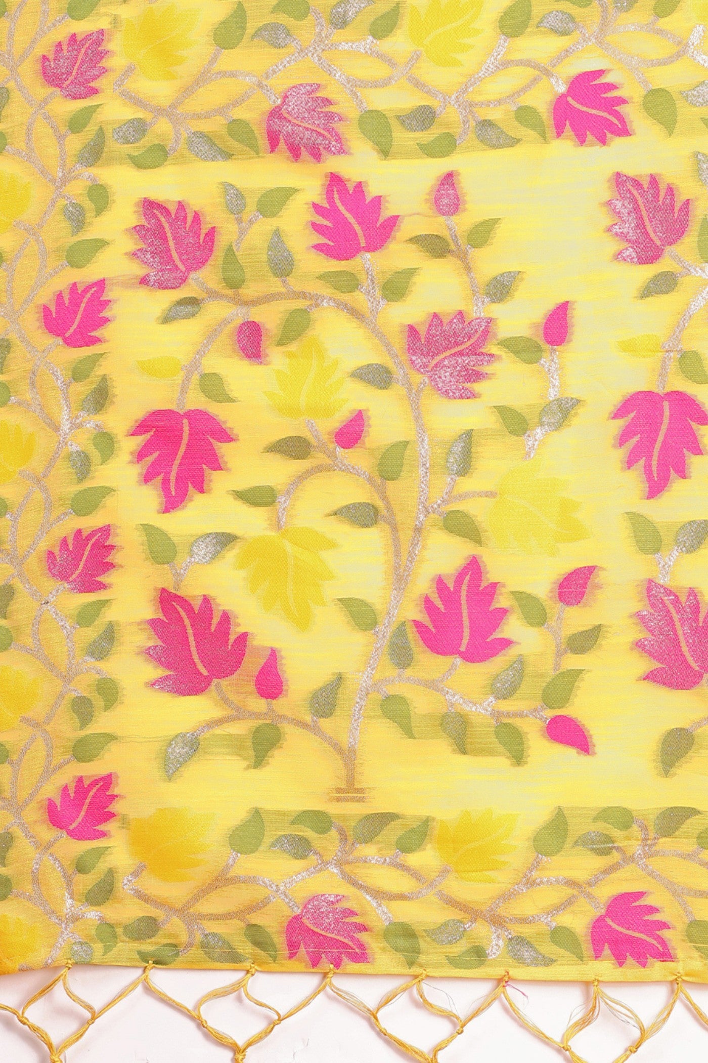 Buy MySilkLove Saffron Yellow Woven Linen Cotton Saree Online