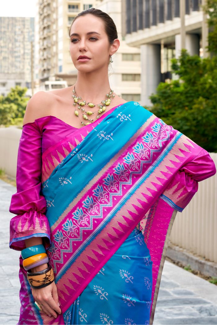 Buy MySilkLove Azure Blue Woven Banarasi Saree Online