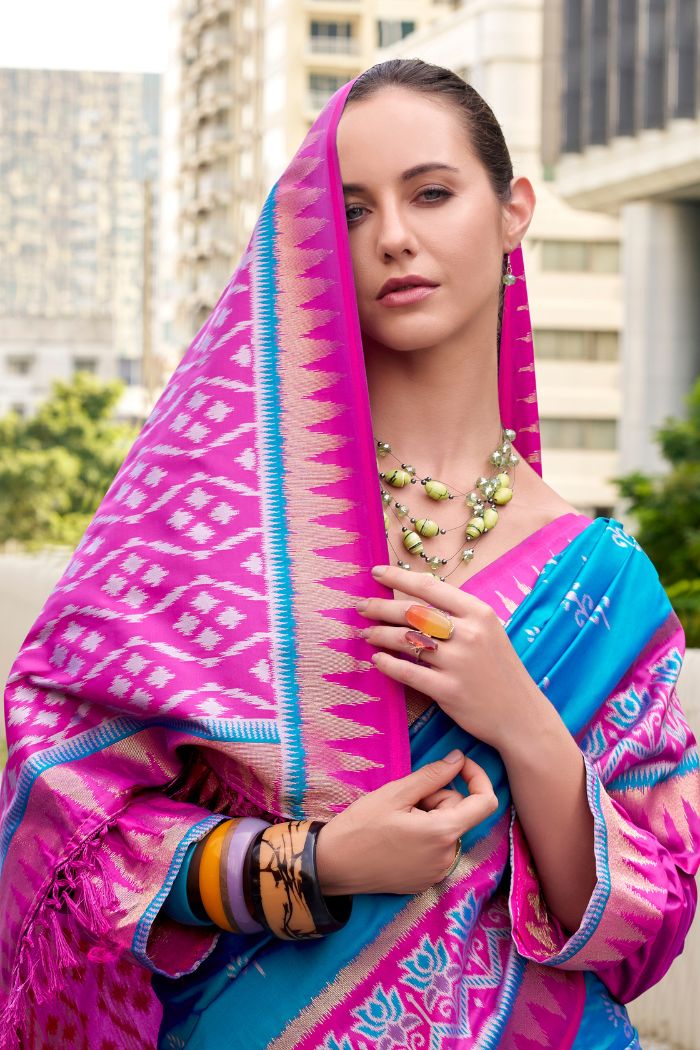 Buy MySilkLove Azure Blue Woven Banarasi Saree Online