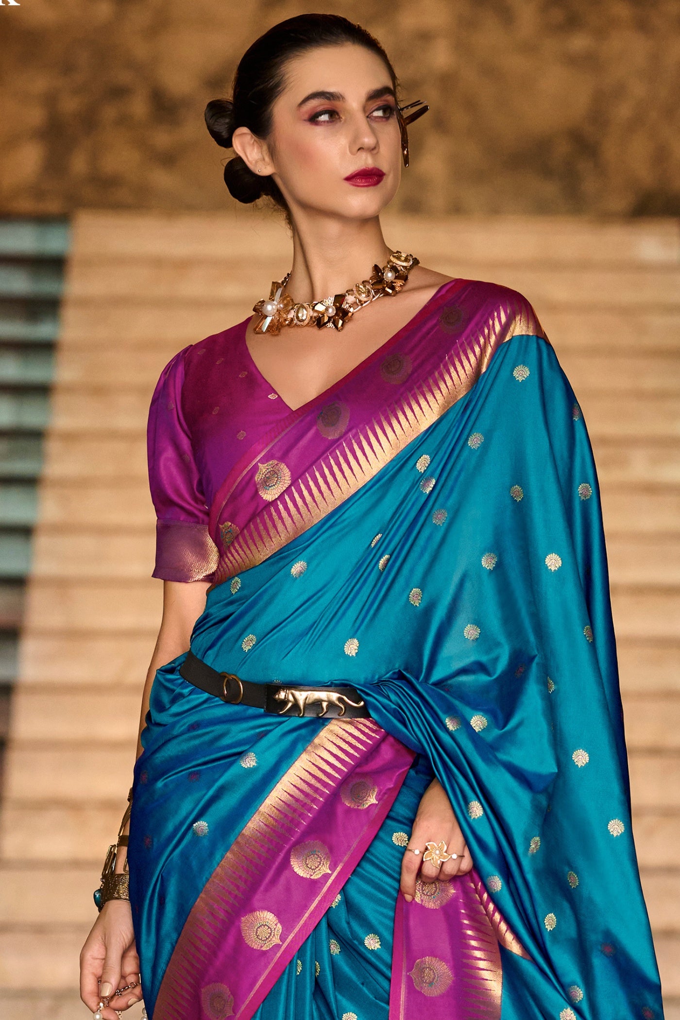 Buy MySilkLove Lapis Blue Zari Woven Banarasi Saree Online