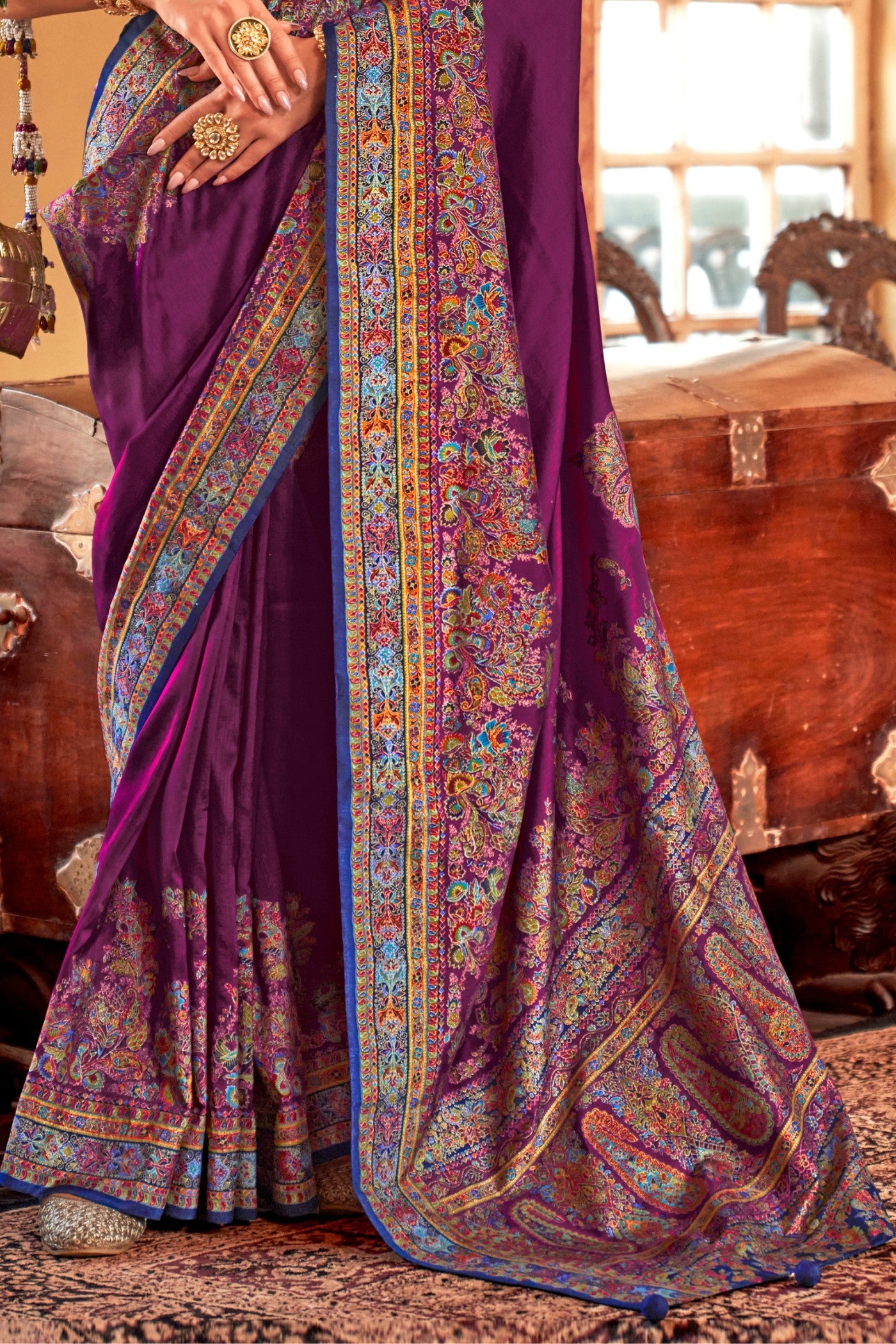 Buy MySilkLove Rebecca Purple Printed Banarasi Saree Online
