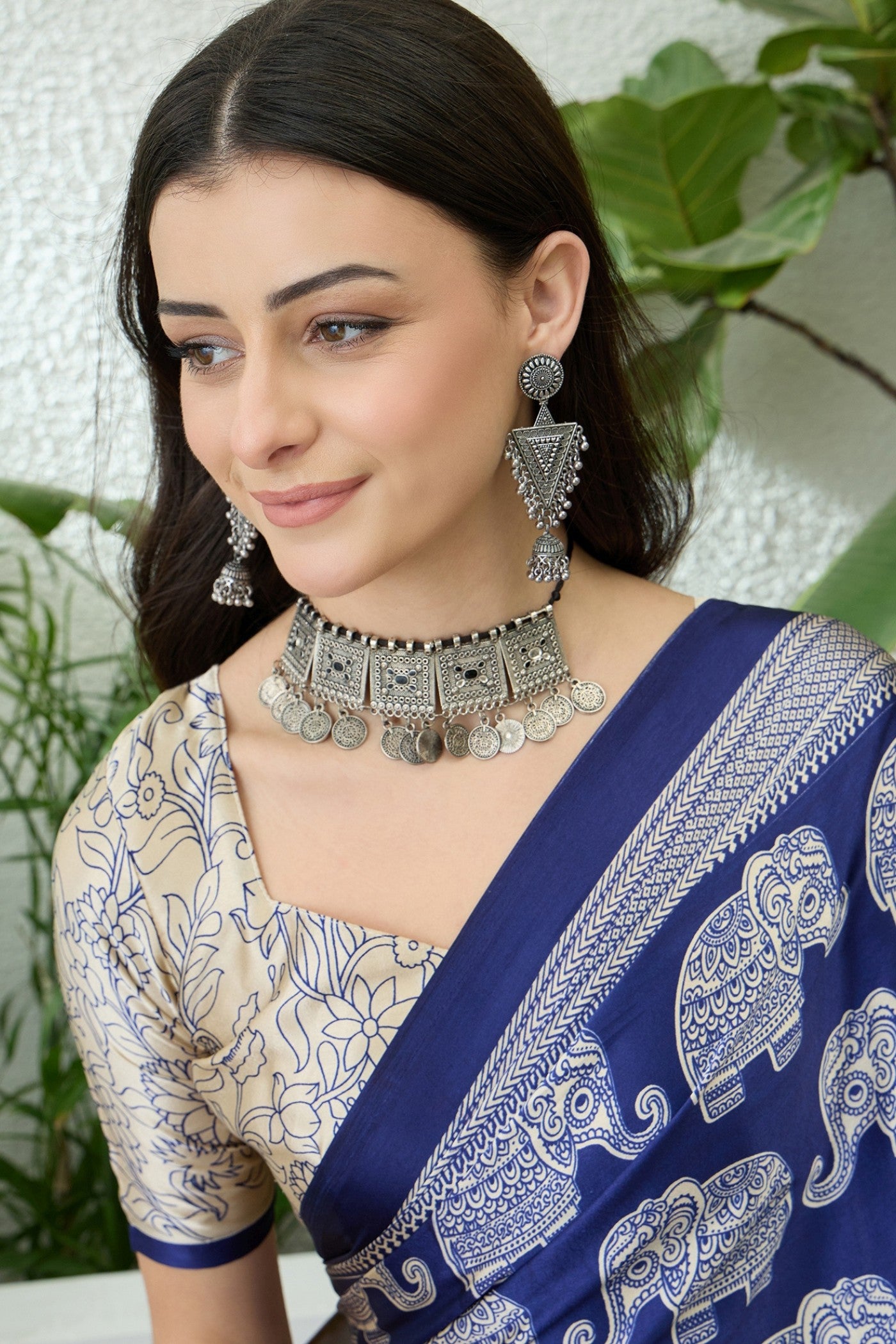 Buy MySilkLove Baby Blue Ajrakh Printed Satin Crepe Silk Saree Online