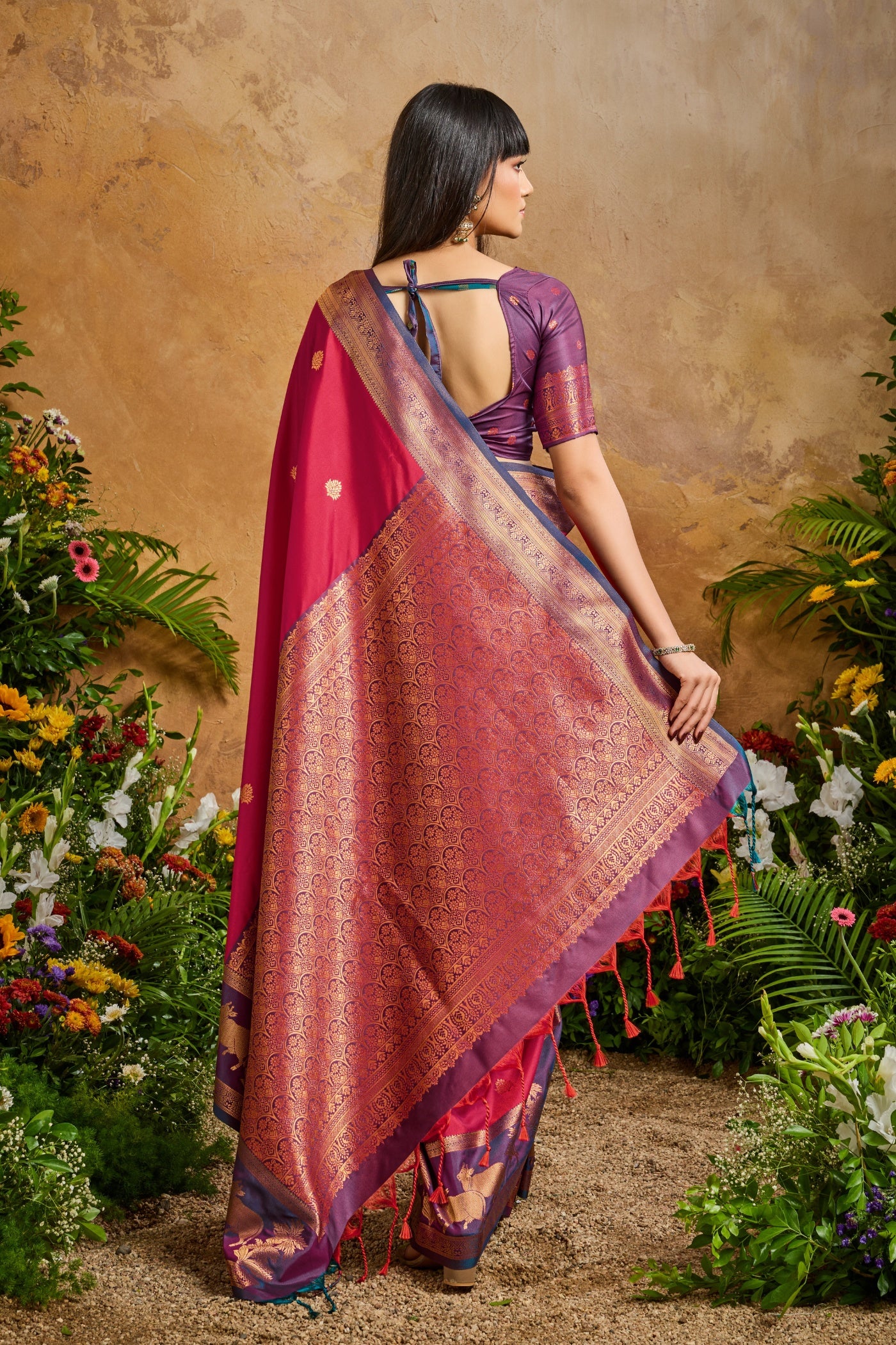Buy MySilkLove Candy Red Banarasi Handloom Pichwai Saree Online