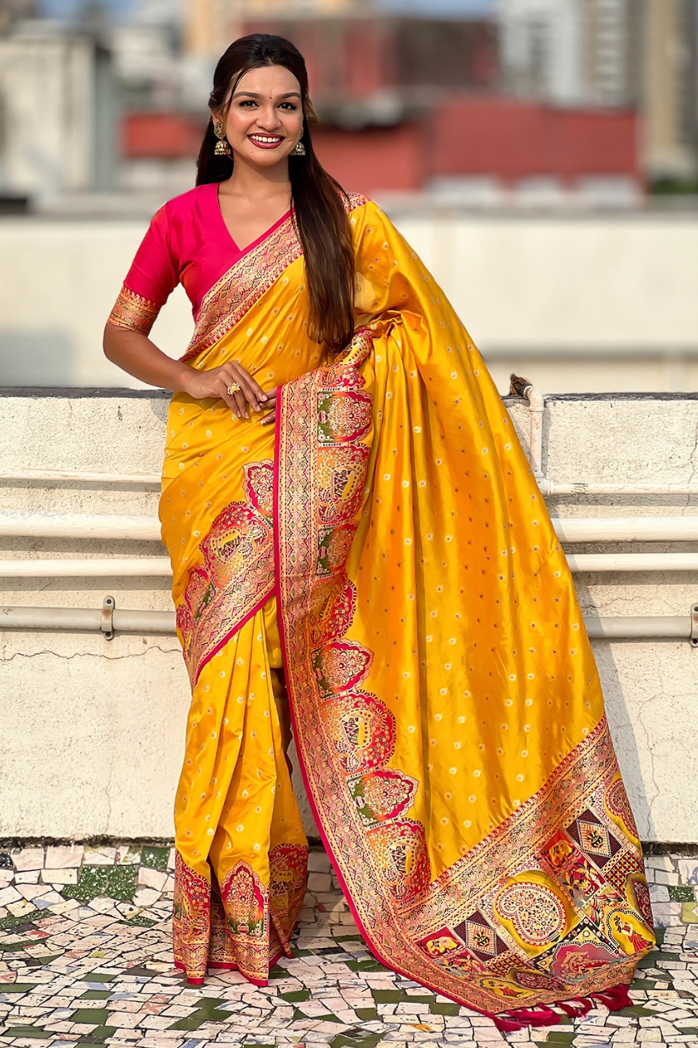 Buy MySilkLove Haldi Yellow Woven Banarasi Saree Online