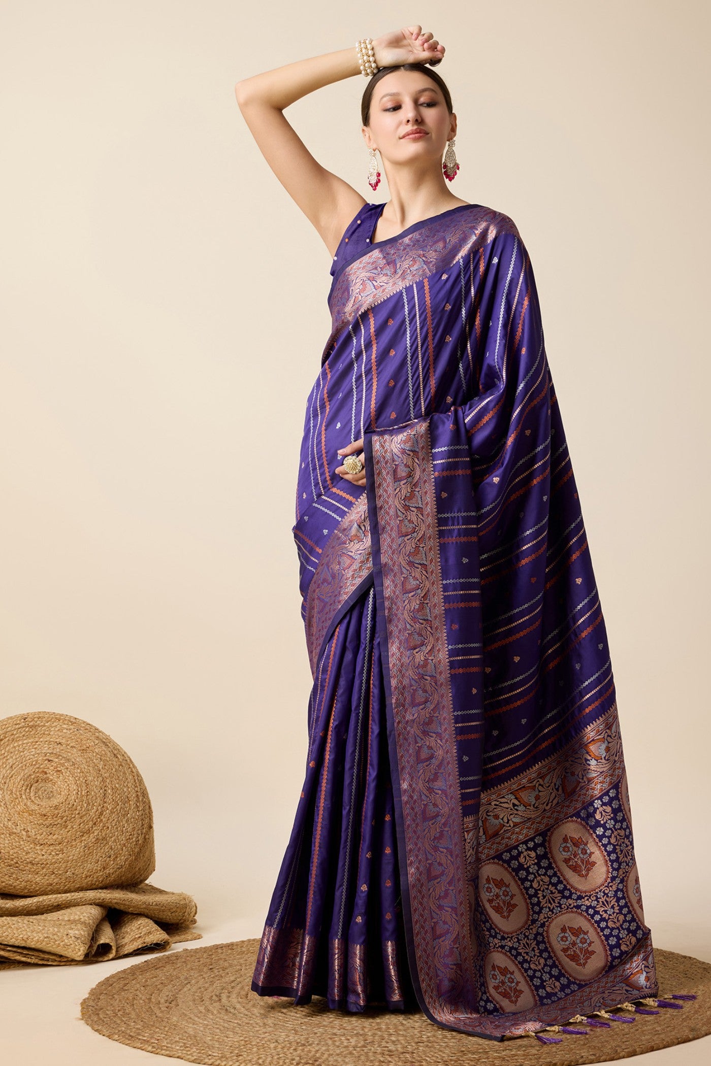 Buy MySilkLove Eggplant Purple Zari Woven Banarasi Saree Online
