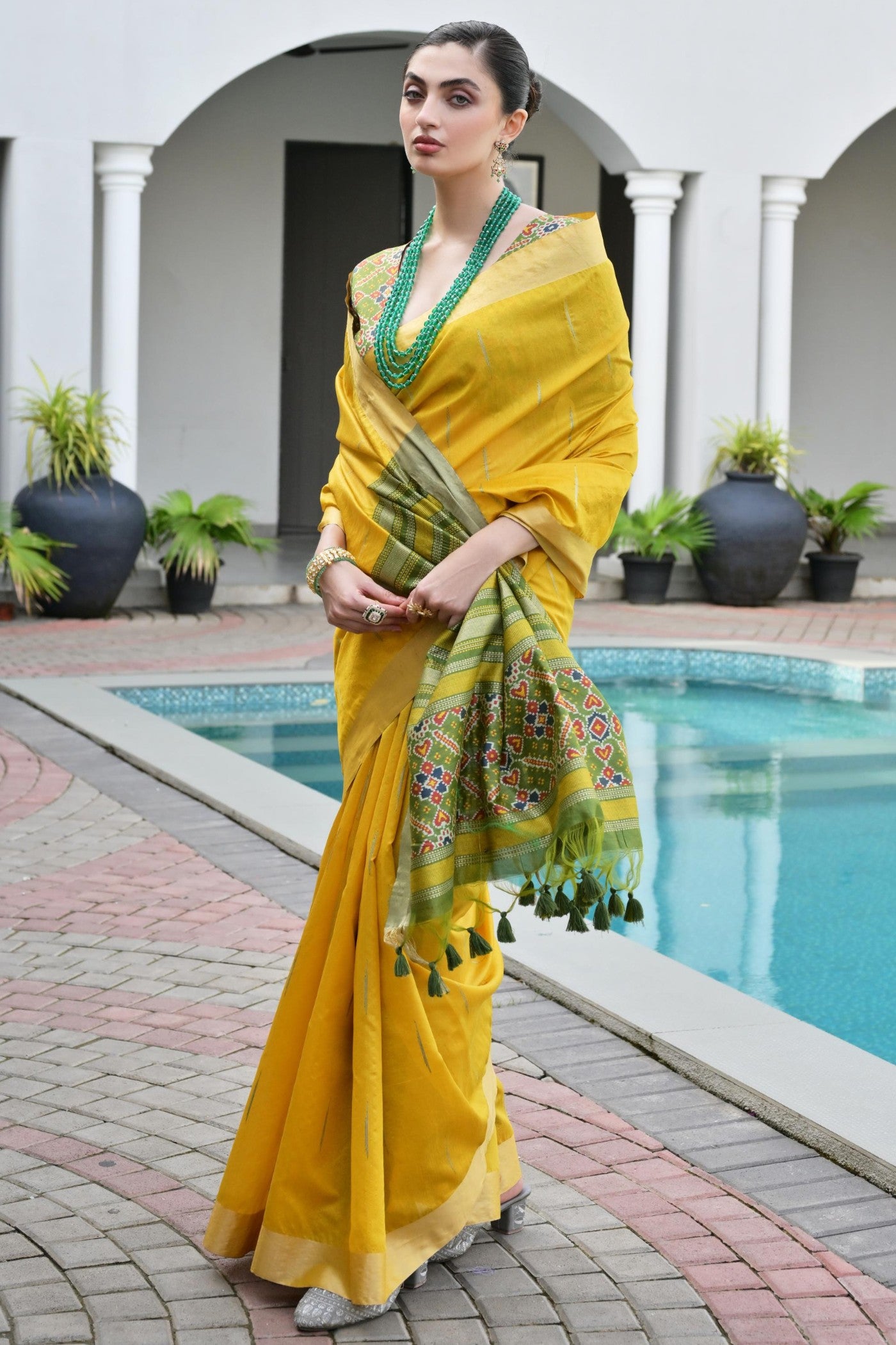 Buy MySilkLove Mellow Yellow Meenakari Woven Patola Saree Online