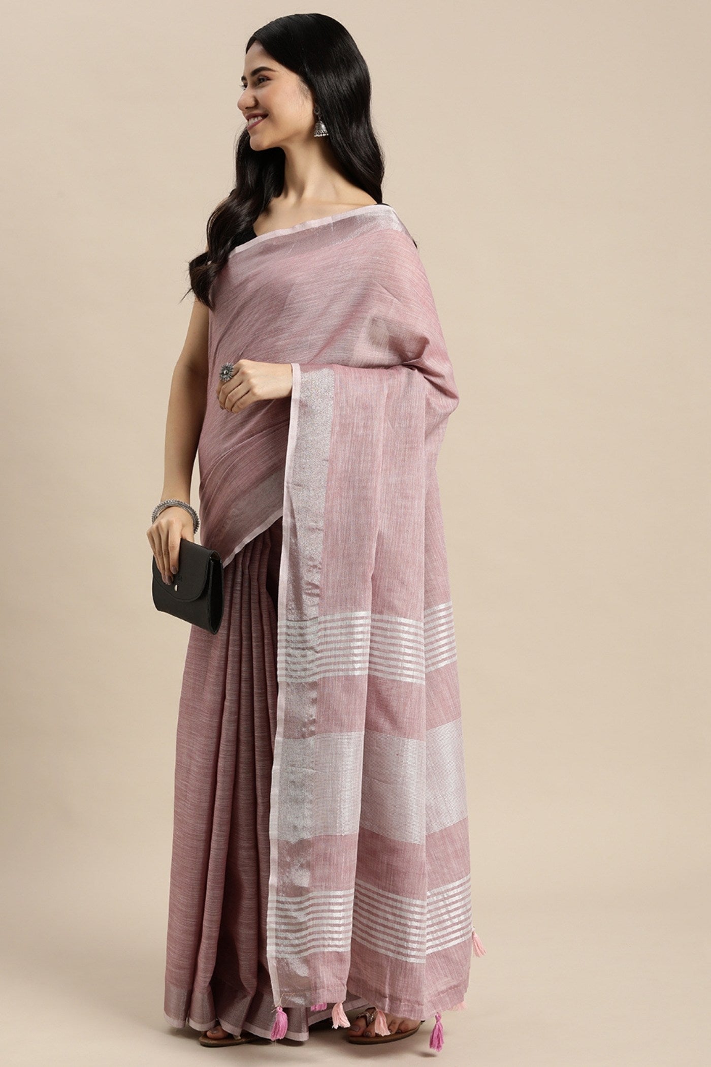 Buy MySilkLove Mauve Purple Woven Linen Cotton Saree Online