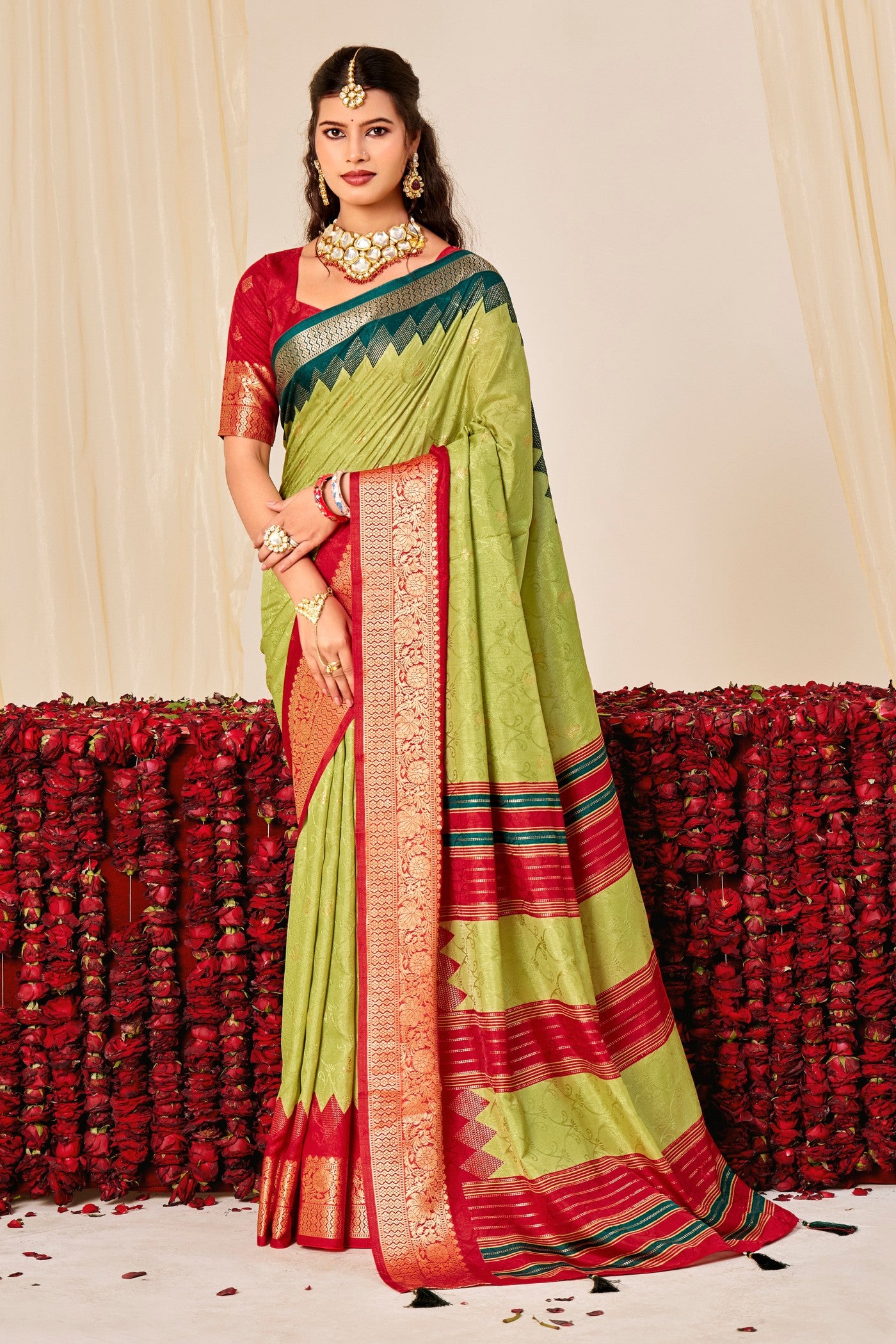 Buy MySilkLove Pantone Green Tussar Printed Silk Saree Online