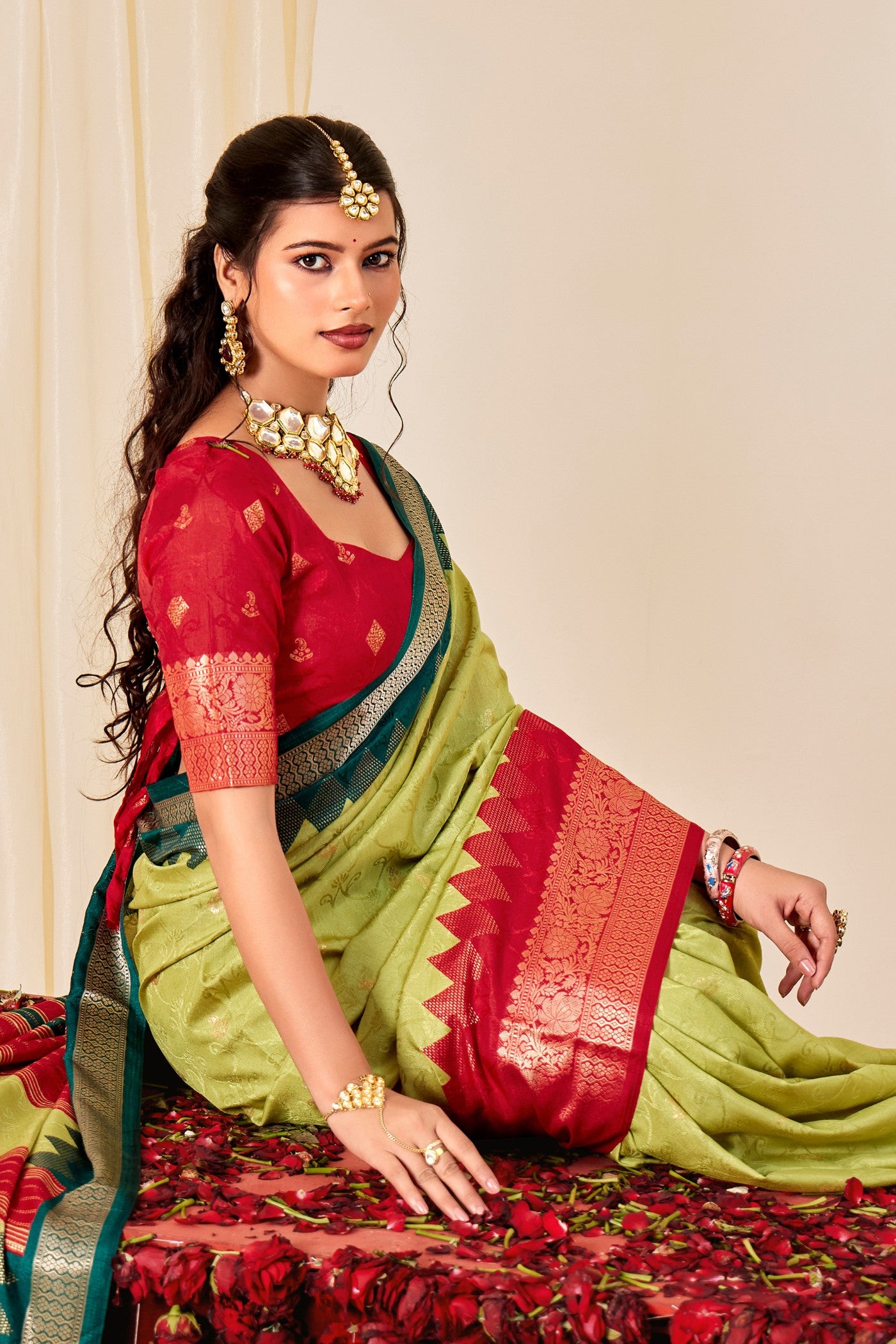 Buy MySilkLove Pantone Green Tussar Printed Silk Saree Online