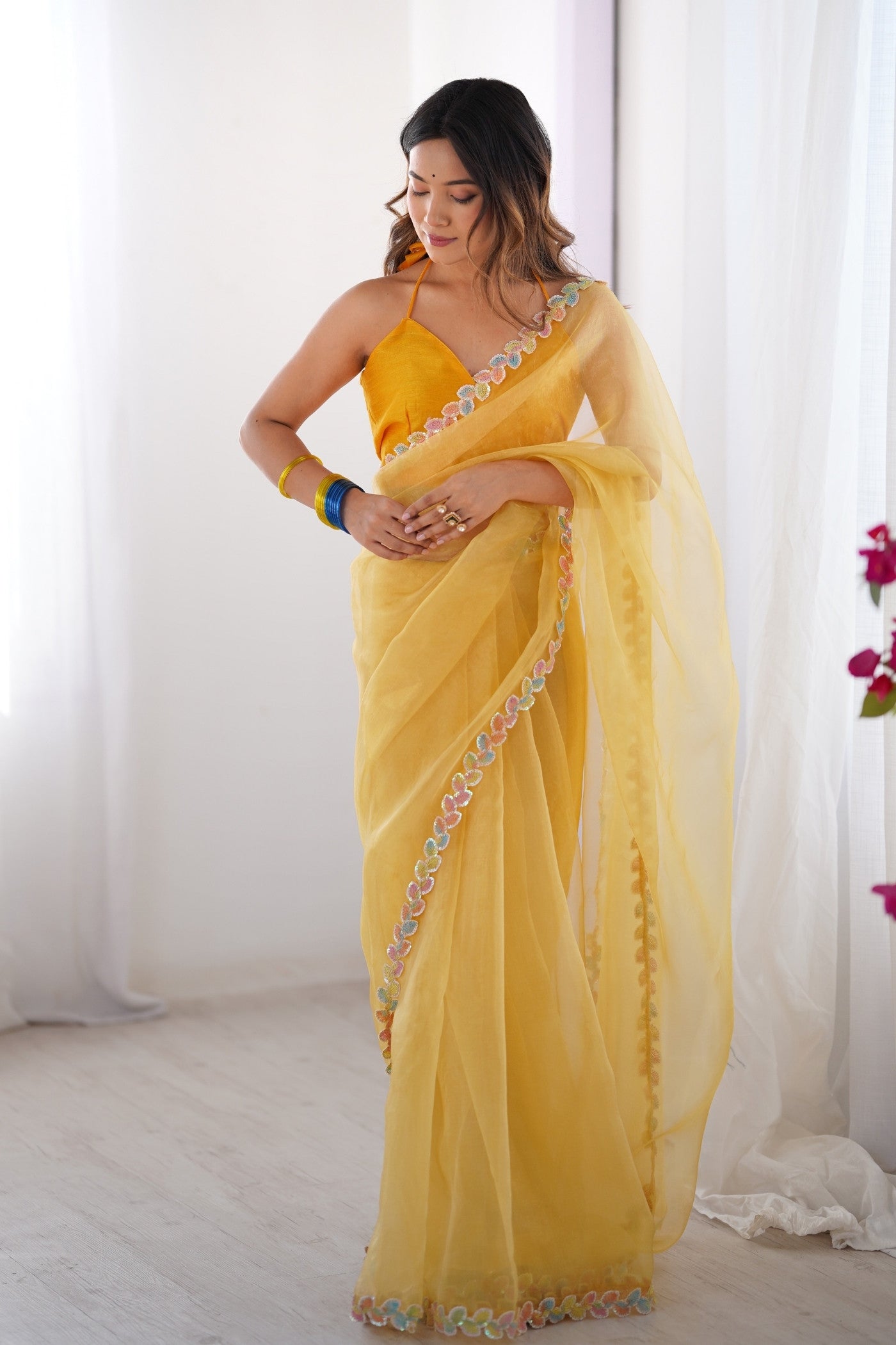 Buy MySilkLove Sun Yellow Designer Lace Saree Online