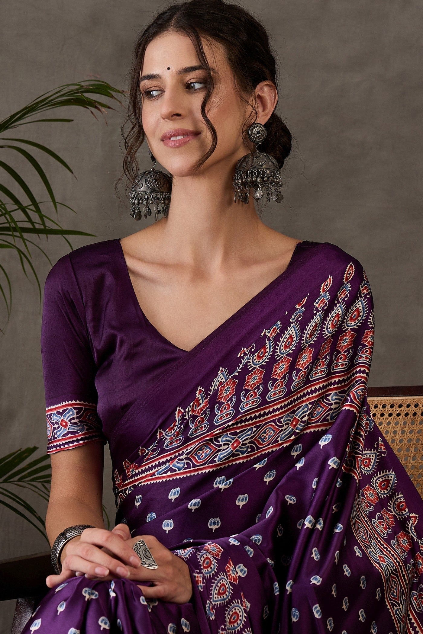 Buy MySilkLove Jamun Purple Printed Satin Gaji Silk Saree Online