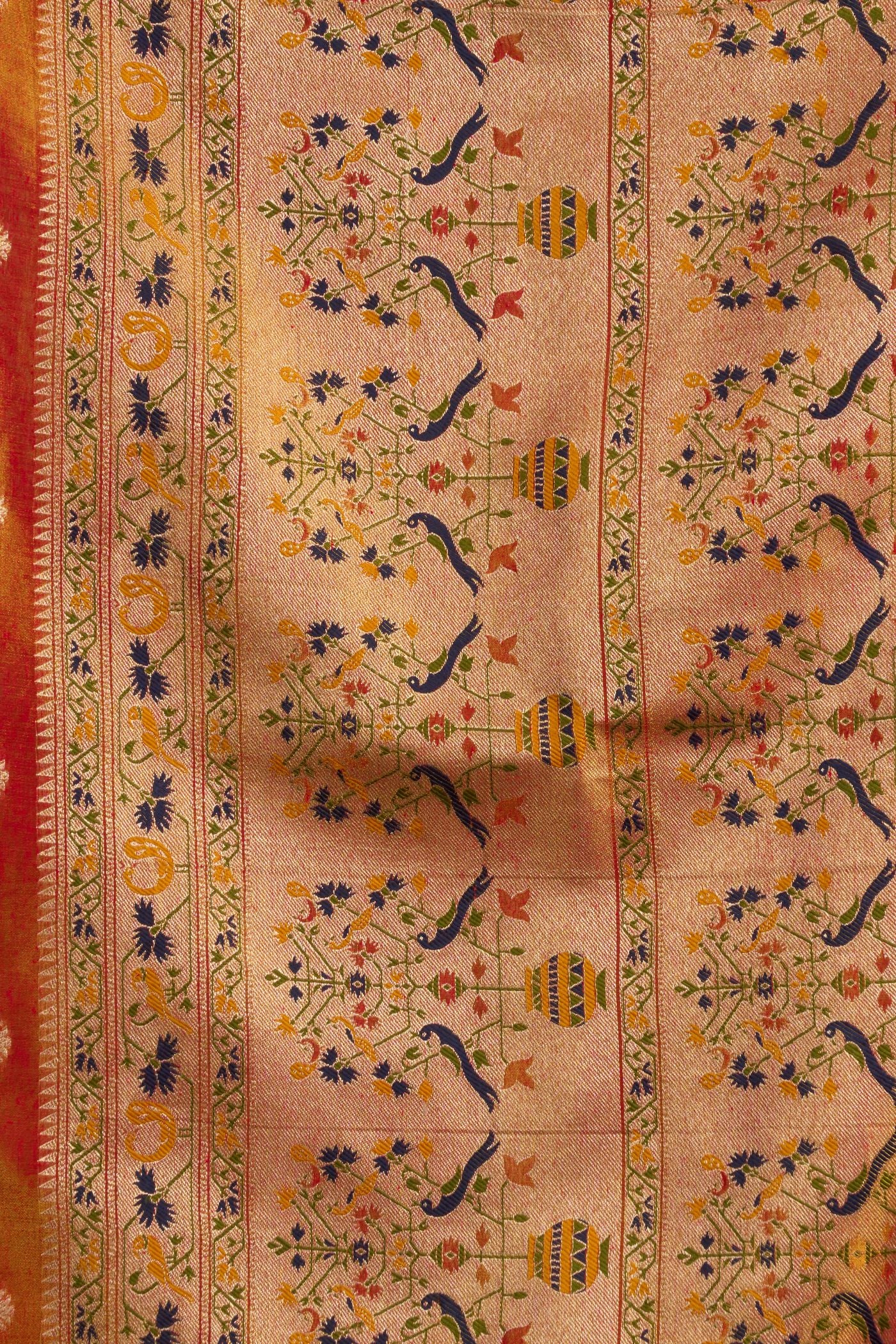 Buy MySilkLove Pumpkin Orange Woven Tissue Paithani Saree Online