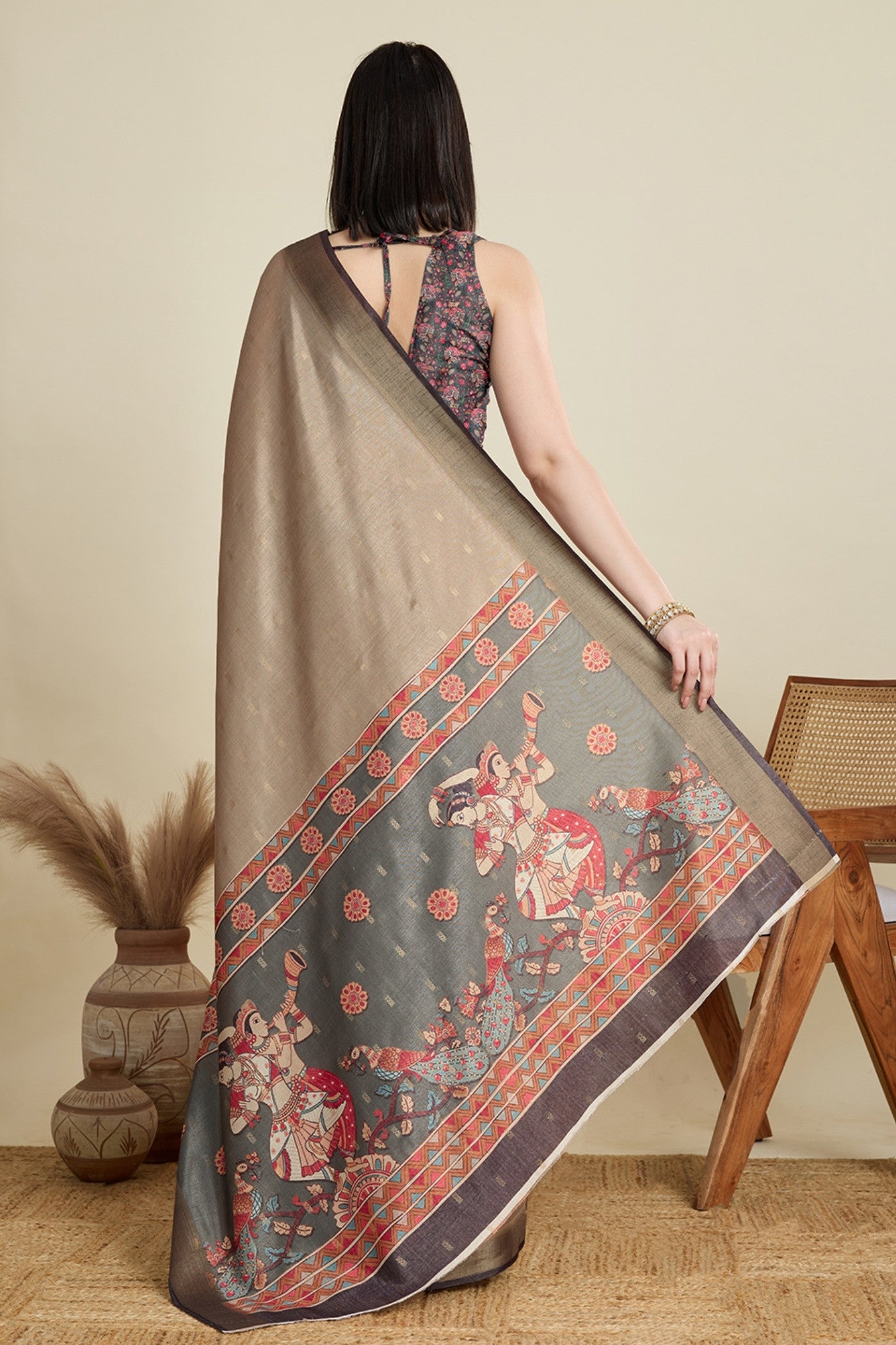 Buy MySilkLove Buff Brown Woven Cotton Saree Online