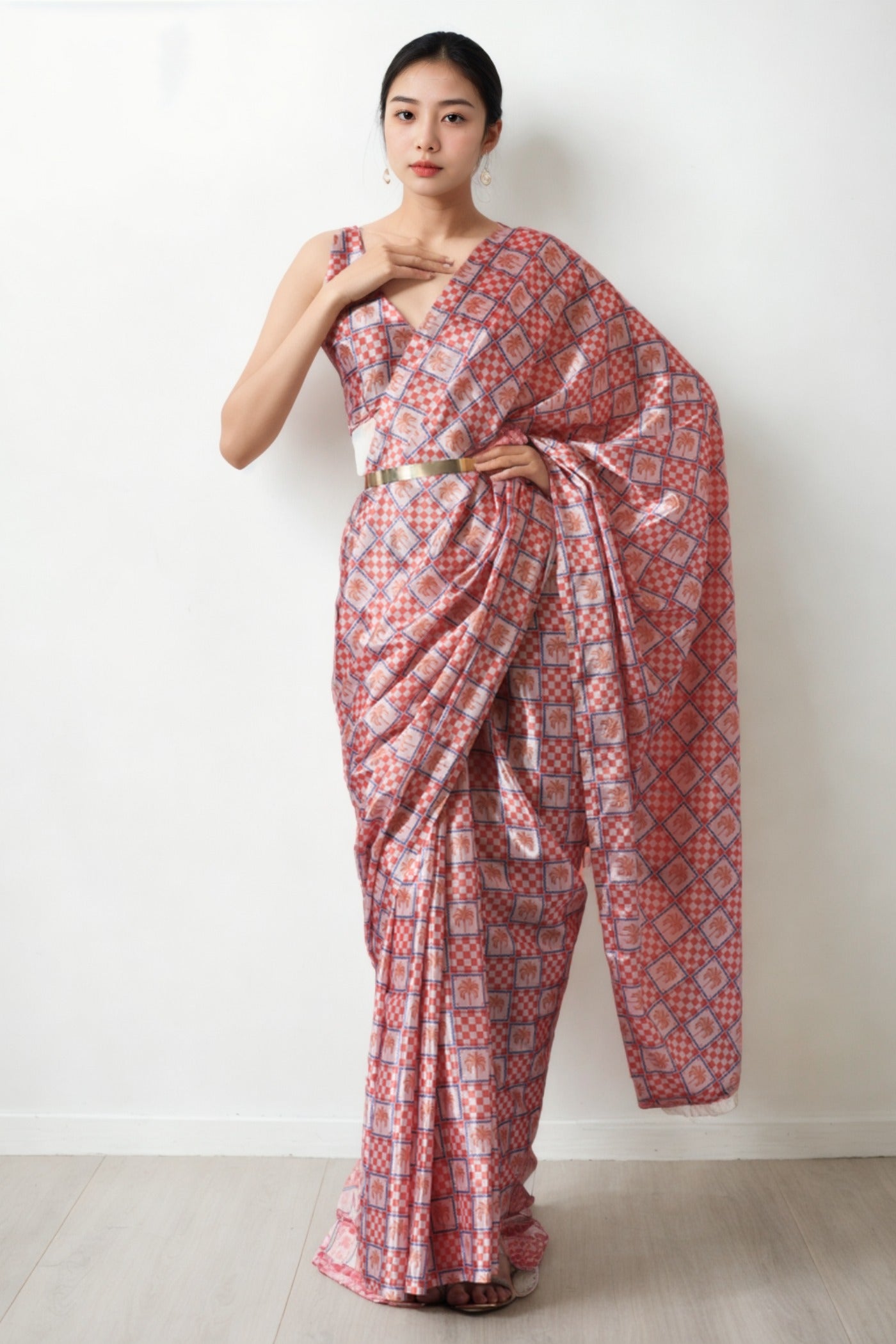 Buy MySilkLove Baby Pink Chinon Digital Printed Ready To Wear Saree Online