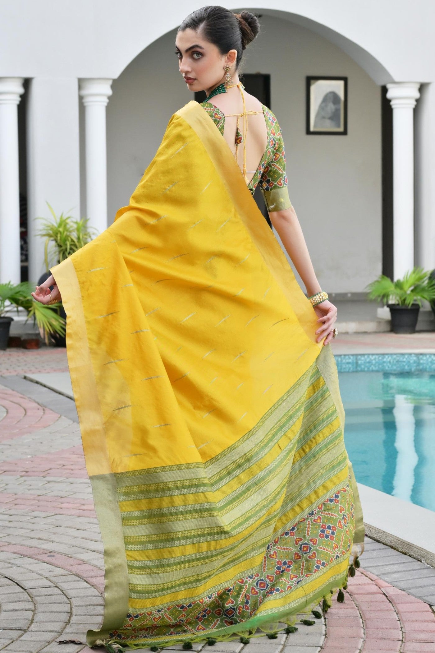 Buy MySilkLove Mellow Yellow Meenakari Woven Patola Saree Online