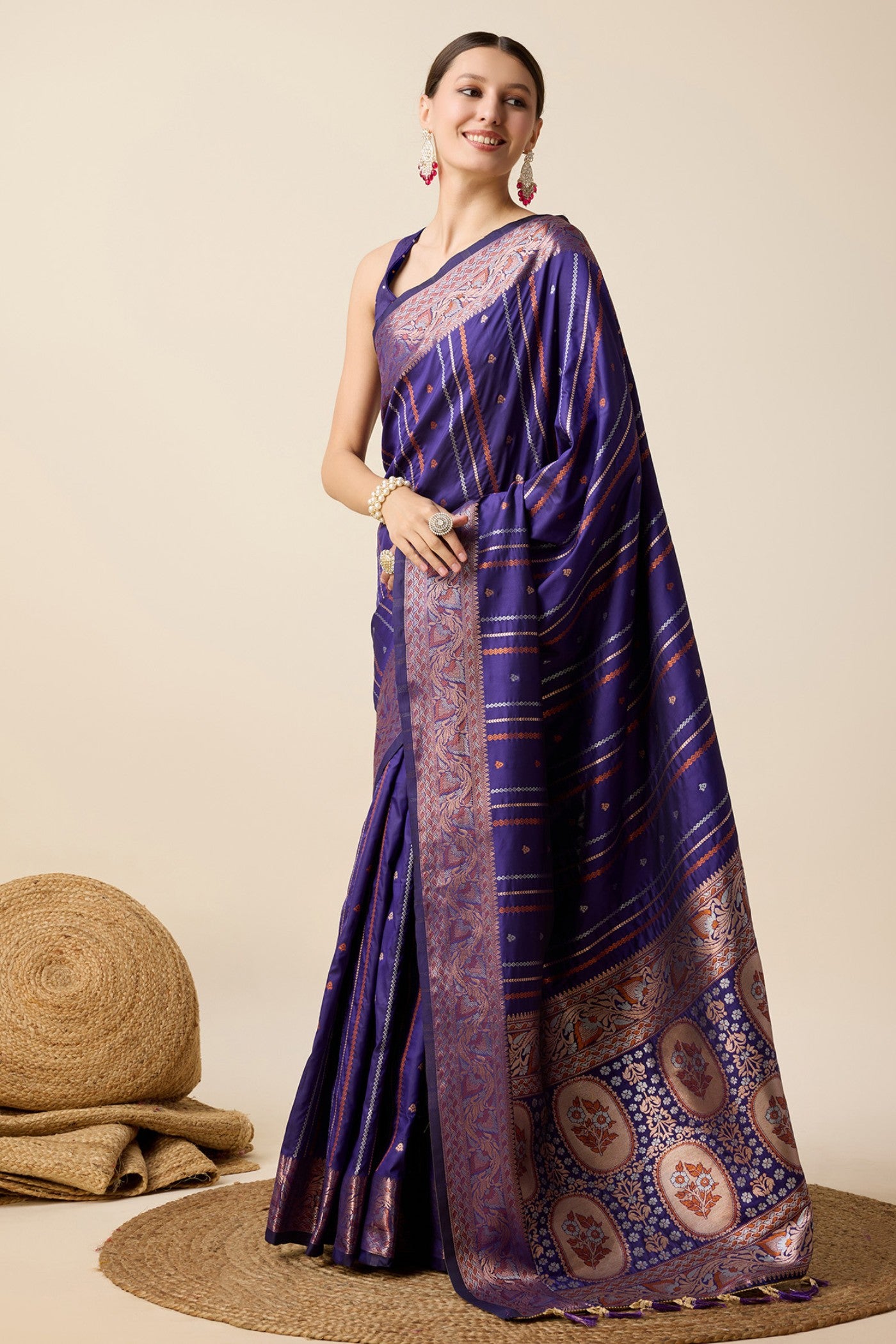 Buy MySilkLove Eggplant Purple Zari Woven Banarasi Saree Online