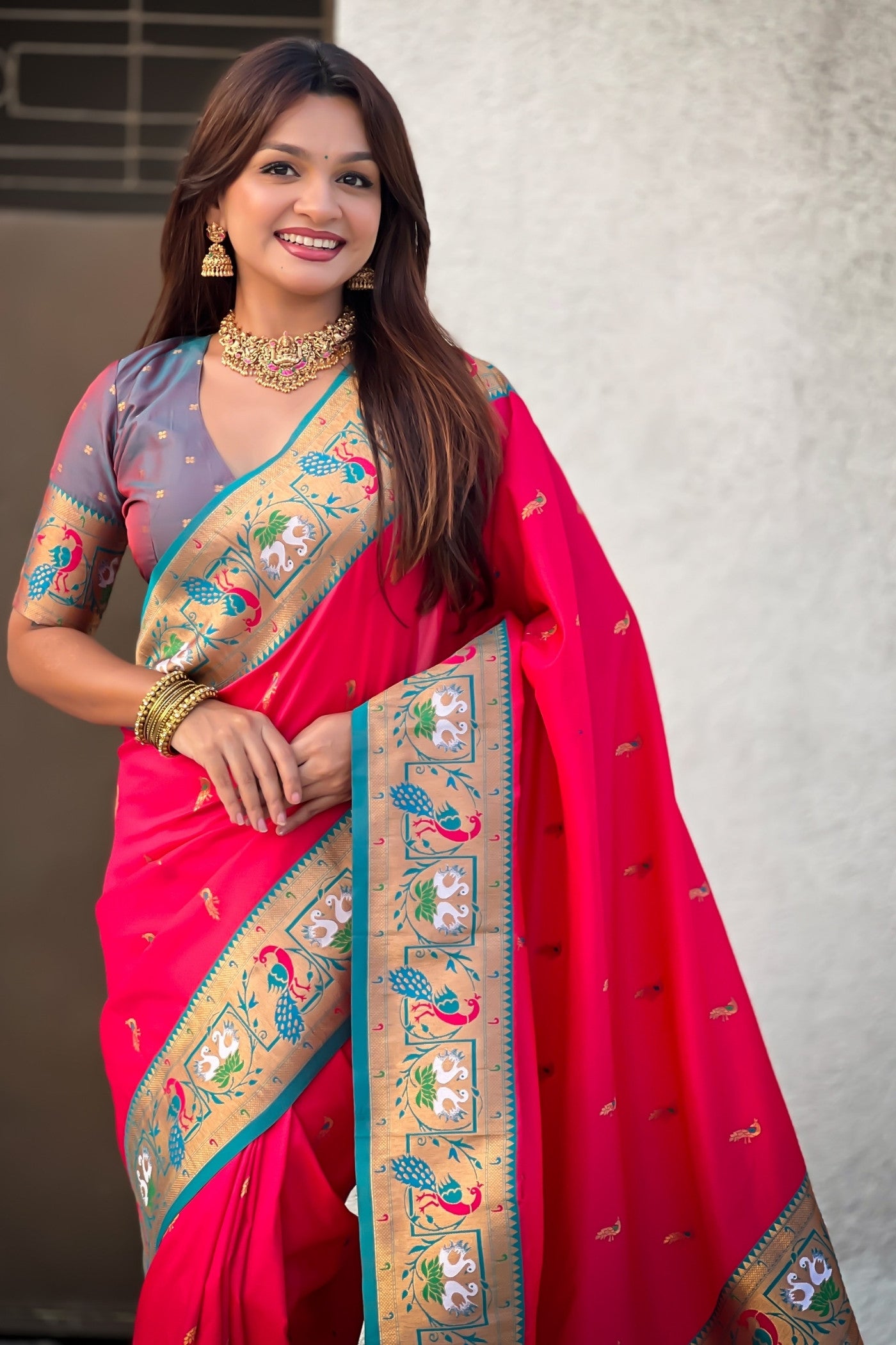 MySilkLove Vermilion Red Zari Woven Paithani Saree