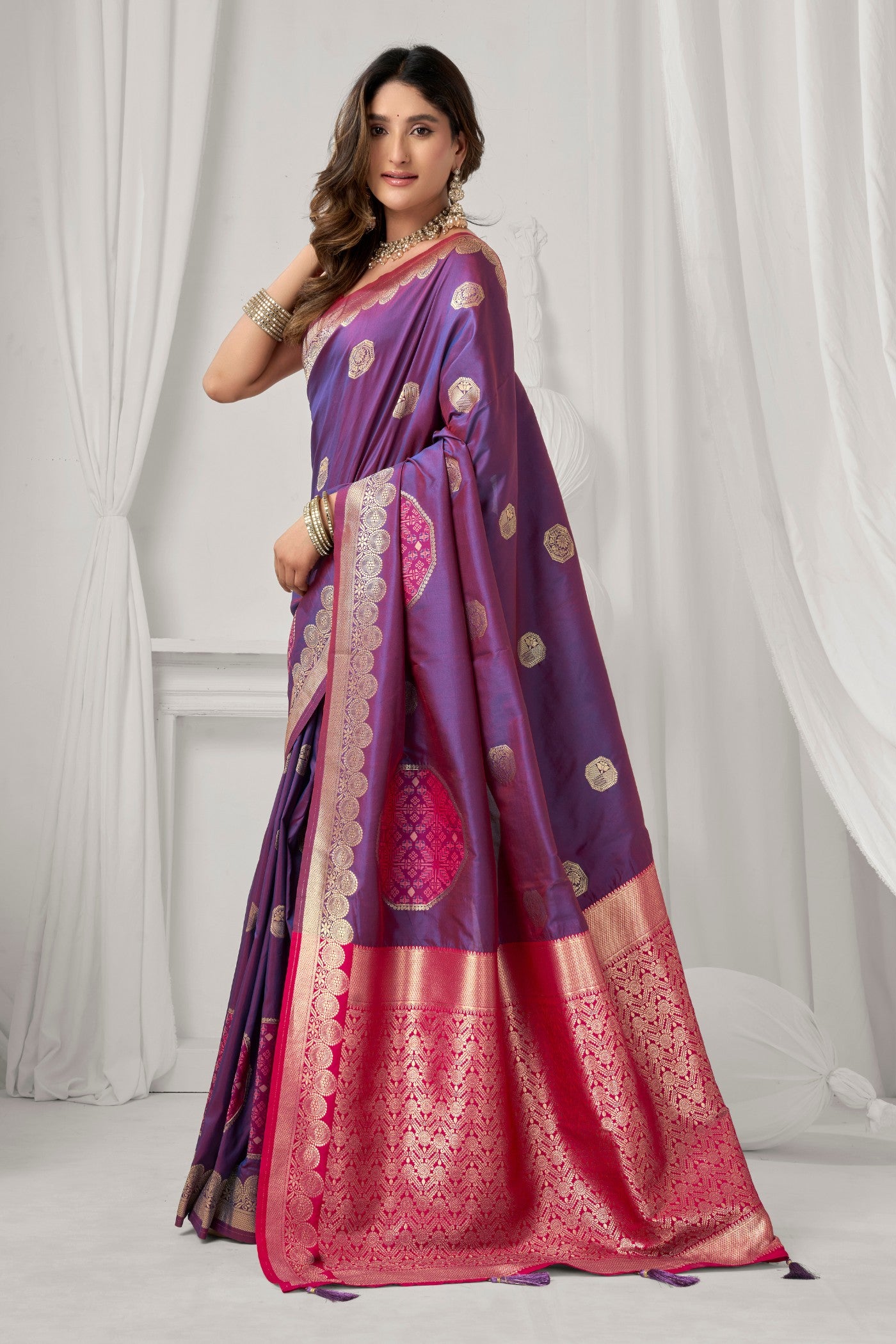 Buy MySilkLove Eggplant Purple Woven Banarasi Soft Silk Saree Online