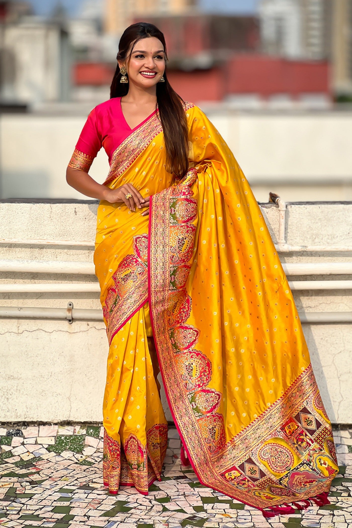 Buy MySilkLove Haldi Yellow Woven Banarasi Saree Online