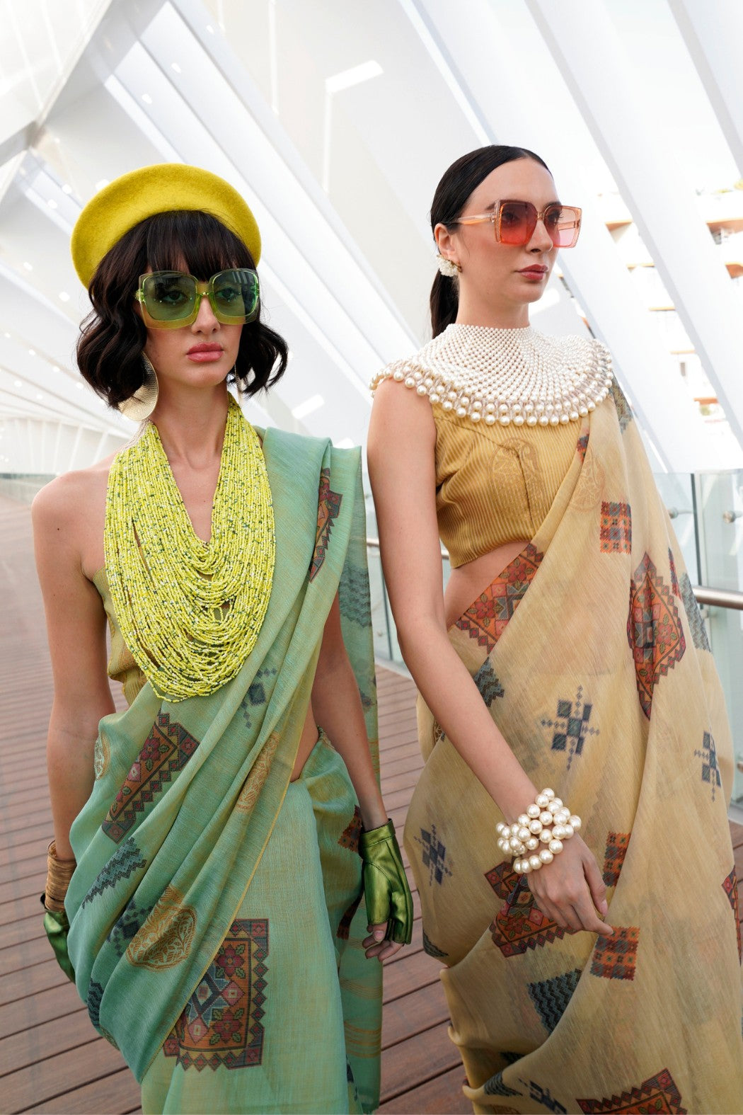 Buy MySilkLove Yuma Green Printed Handloom Zari Tissue Saree Online